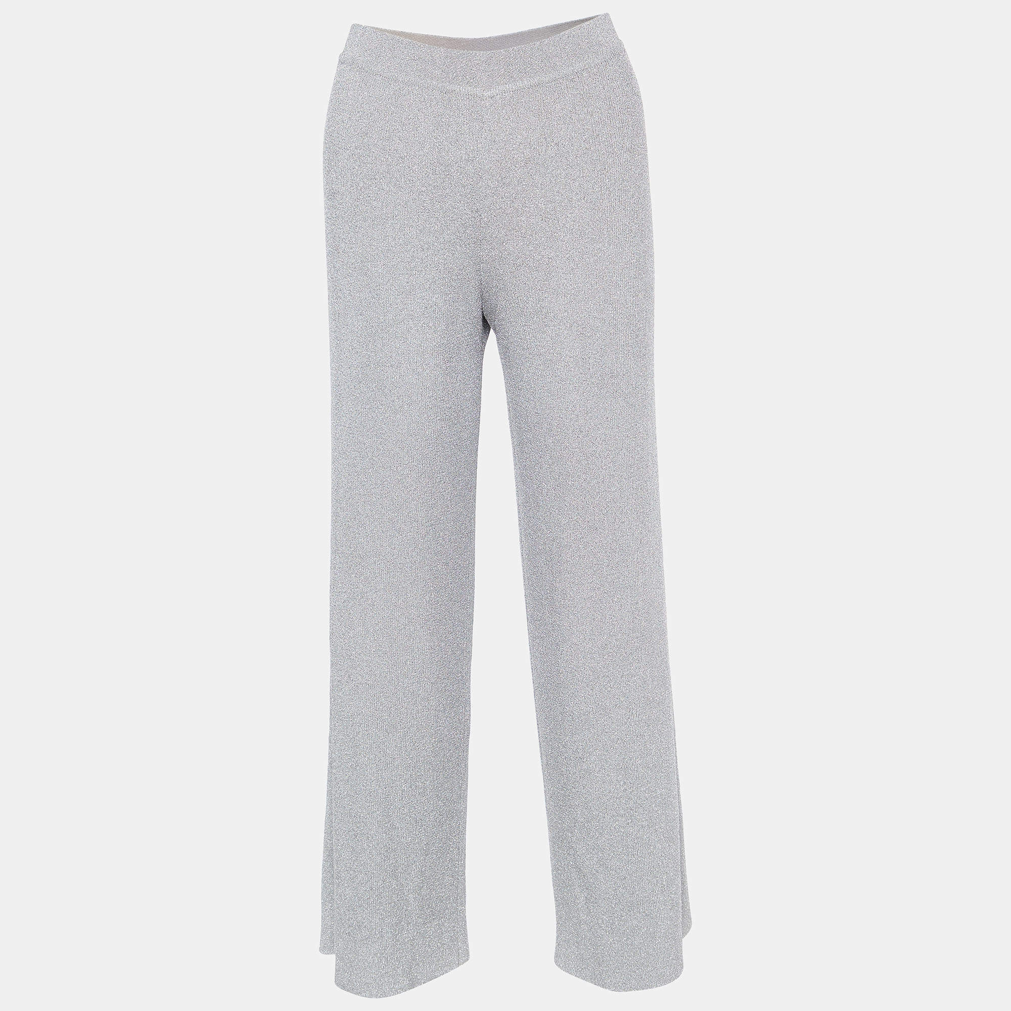 Pre Owned Missoni Silver Lurex Knit Straight Leg Pants M
