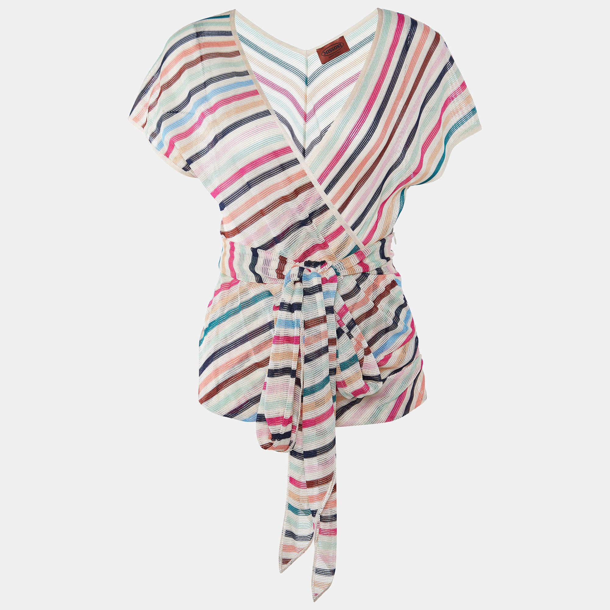 Pre Owned Missoni Multicolor Striped Knit Stole Detail Top M