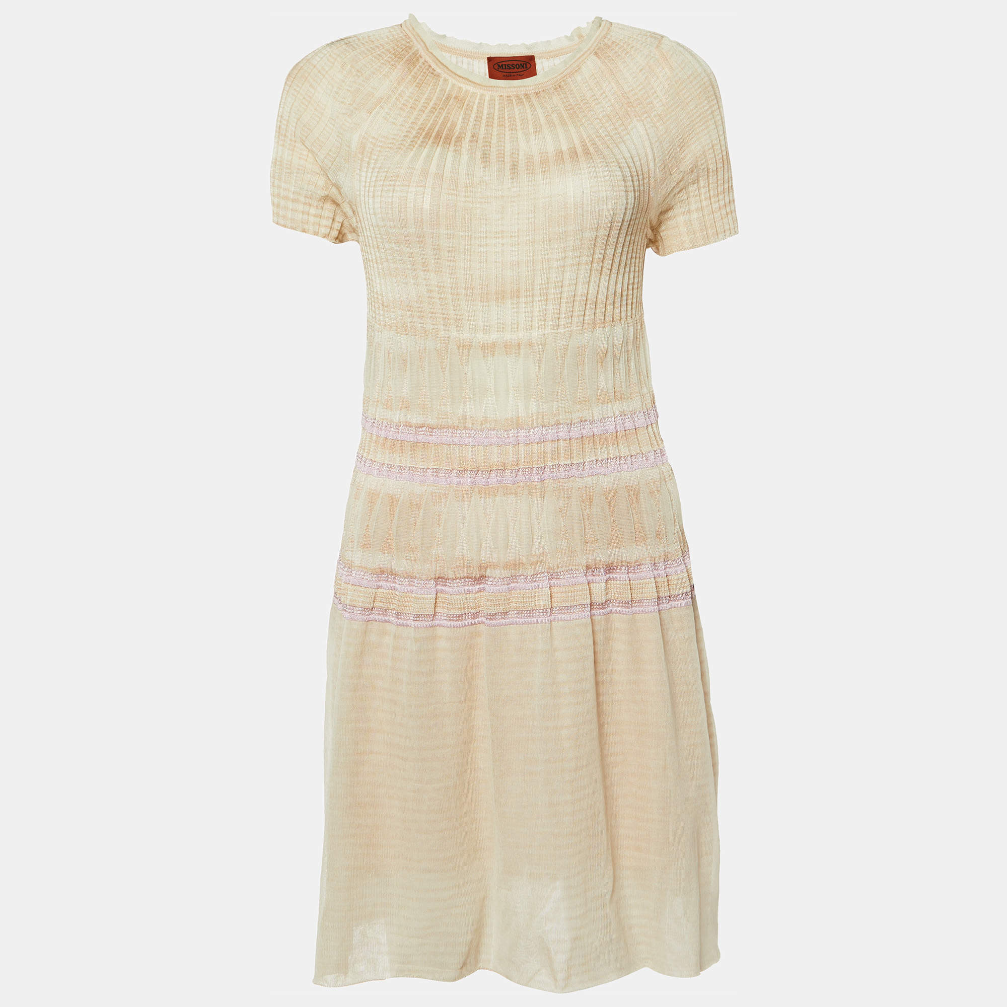 Pre Owned Missoni Cream Patterned Knit Mini Dress S