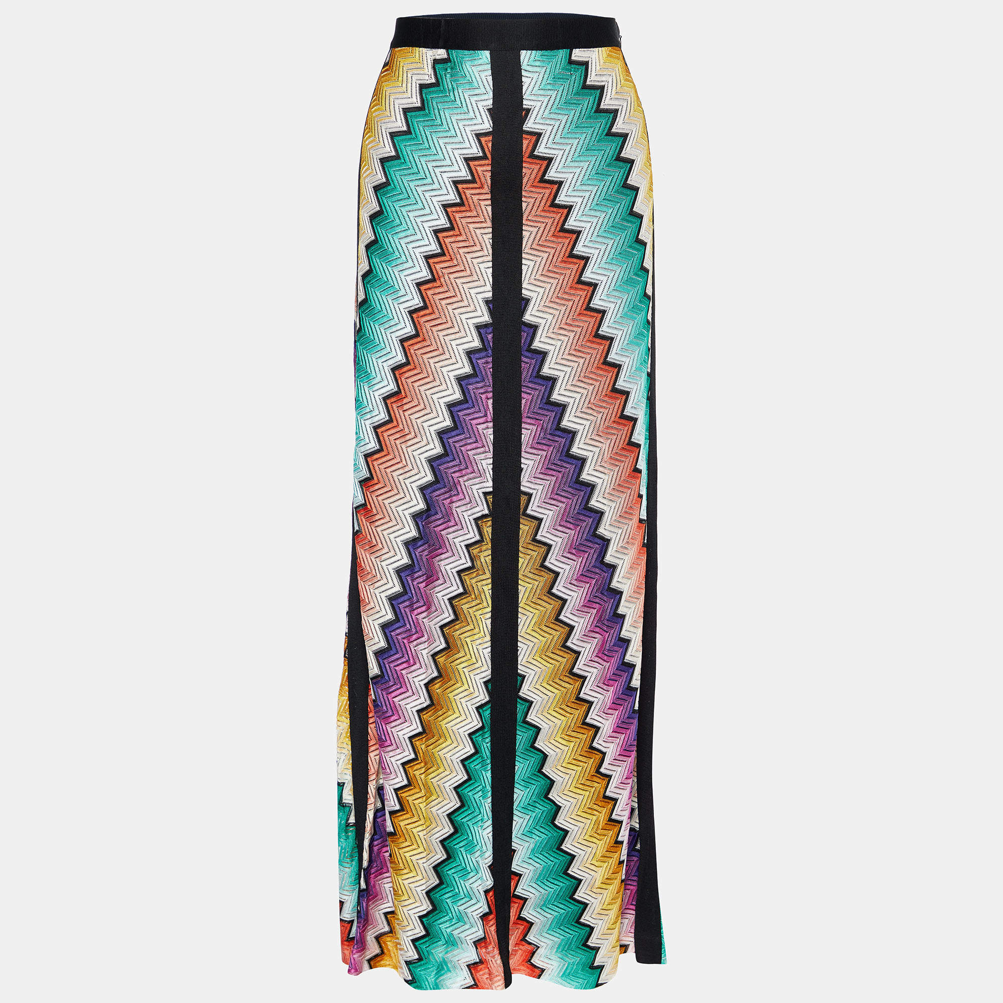 Pre Owned Missoni Multicolor Patterned Knit Paneled Midi Skirt M