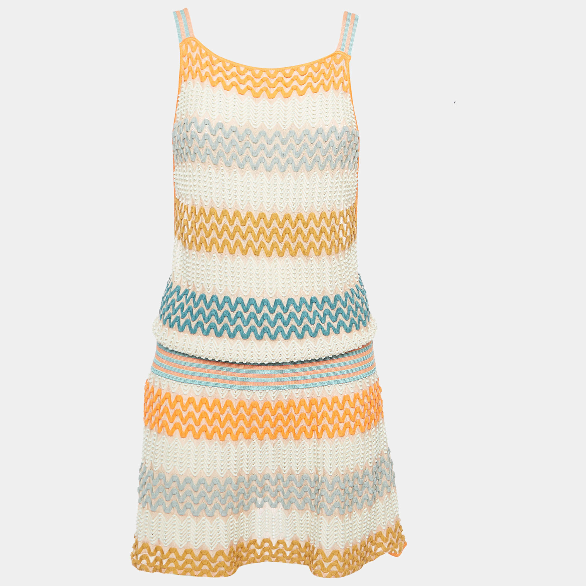 Pre Owned Missoni Multicolor Chevron Pointelle Knit Halter Neck Mini Dress M