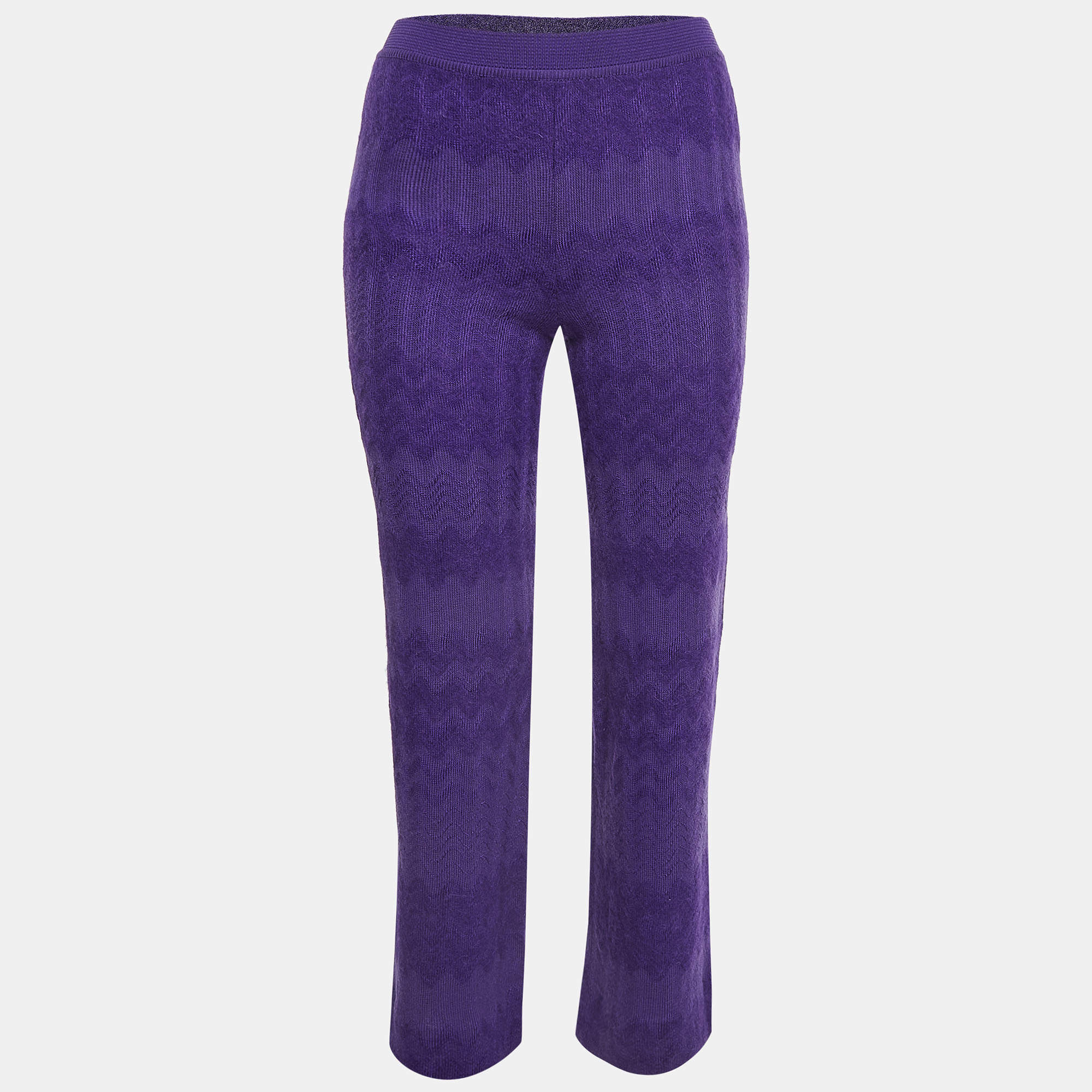 Pre Owned Missoni Purple Wool Blend Knit Elasticated Waist Pants S