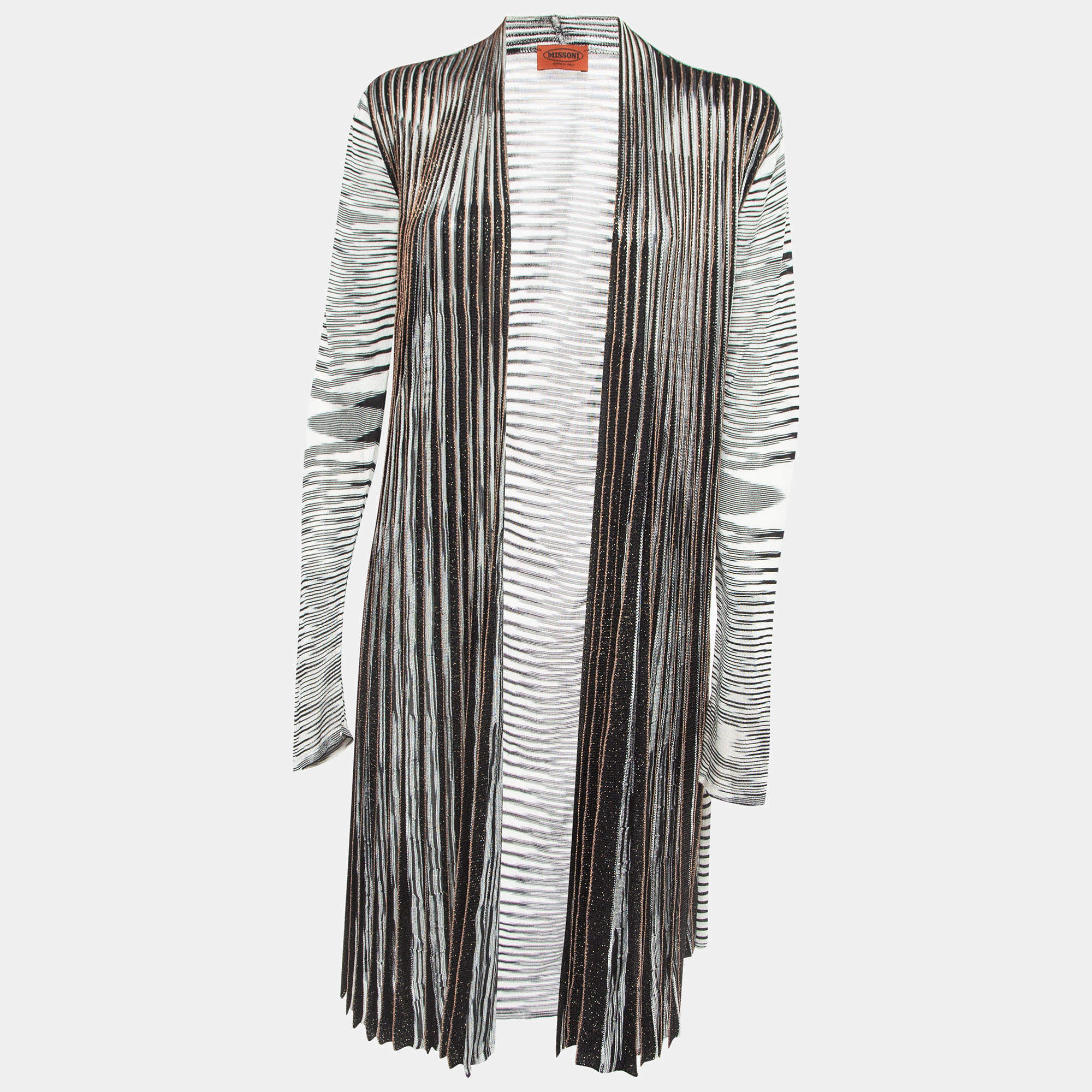 Pre Owned Missoni Black/White Lurex Knit Open Cardigan M