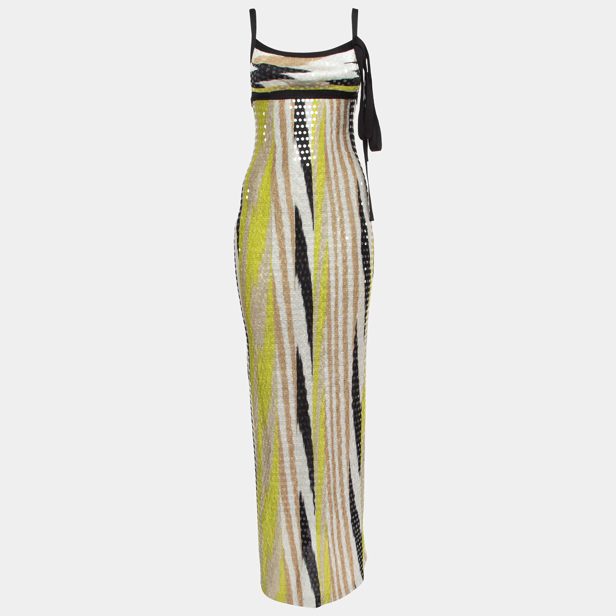 Pre Owned Missoni Multicolor Patterned Sequined Knit Maxi Dress M