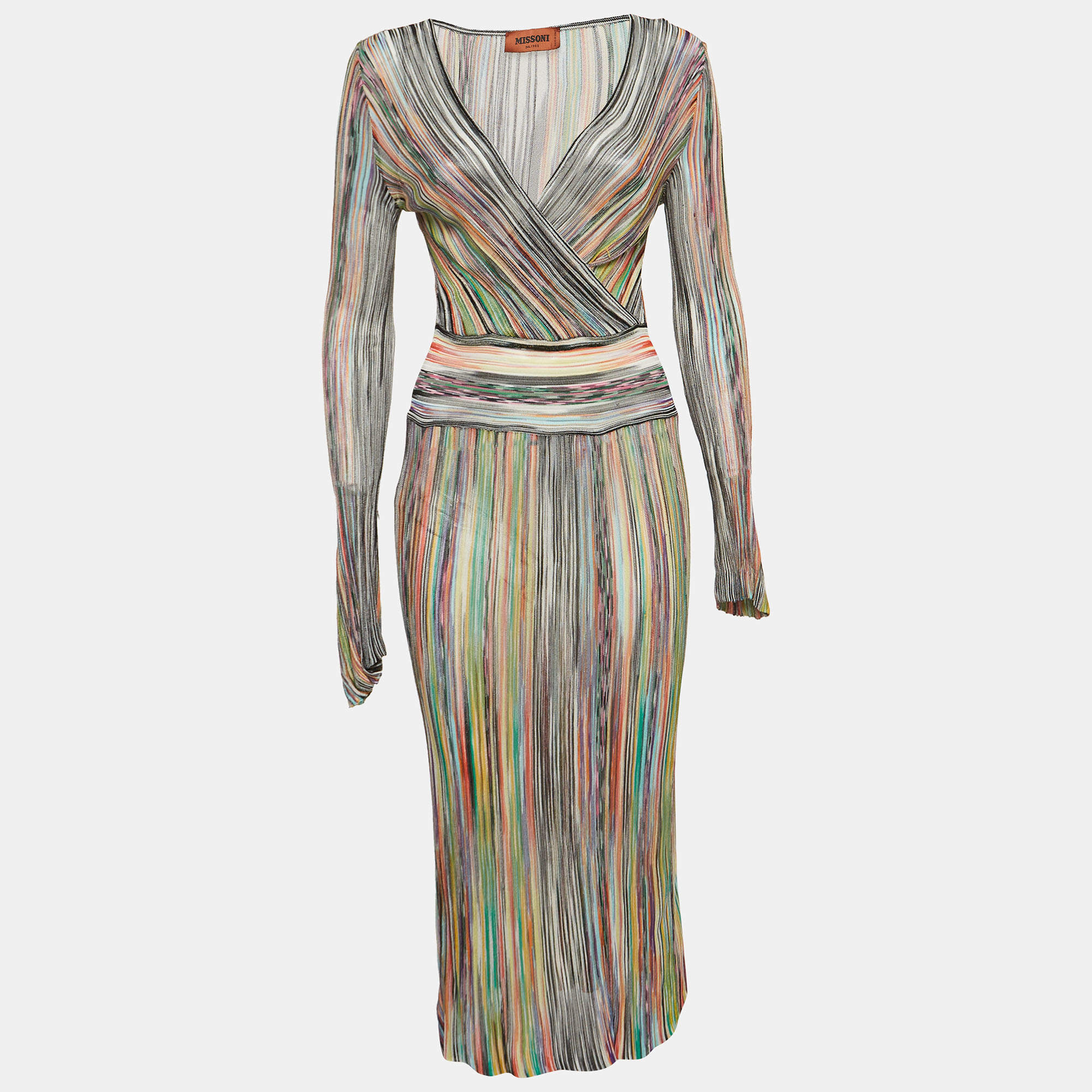 ◯ MISSONI vintage 多色ストライプタイトスカート ミッソーニ MISSONI マルチストライプ タイトスカート 膝丈