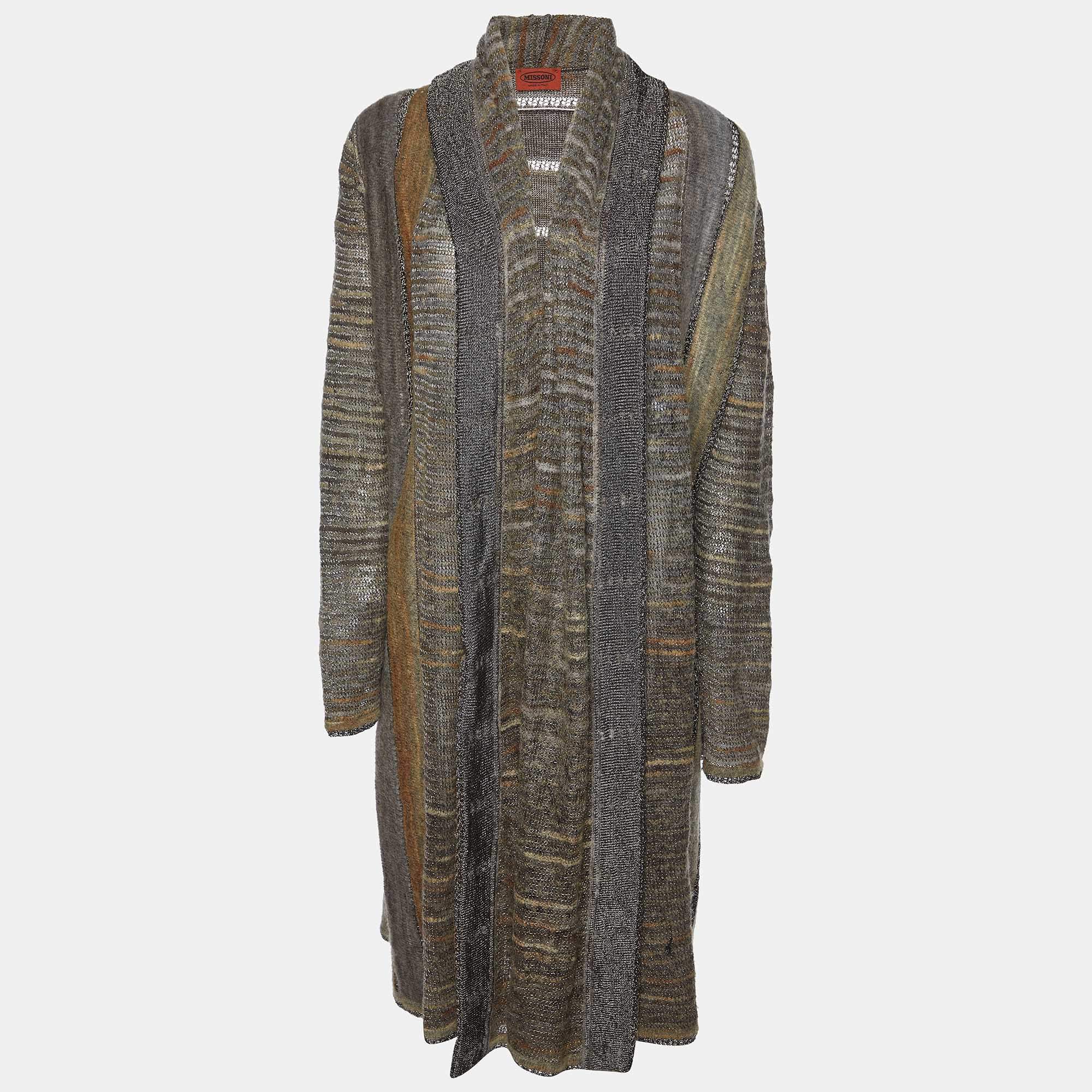 Pre Owned Missoni Brown Wool and Lurex Knit Cardigan M