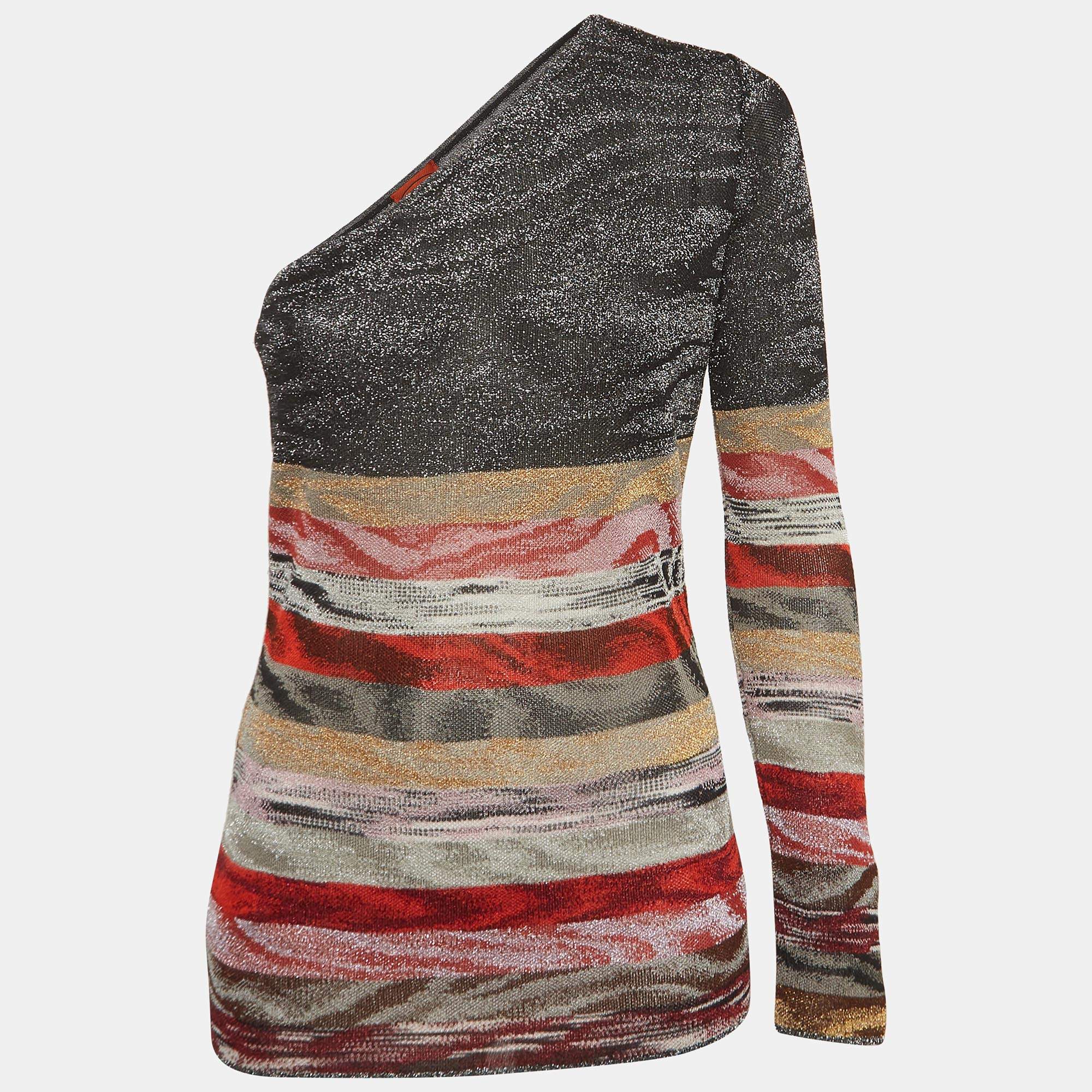 Pre Owned Missoni Multicolor Patterned Lurex Knit Asymmetric Top M