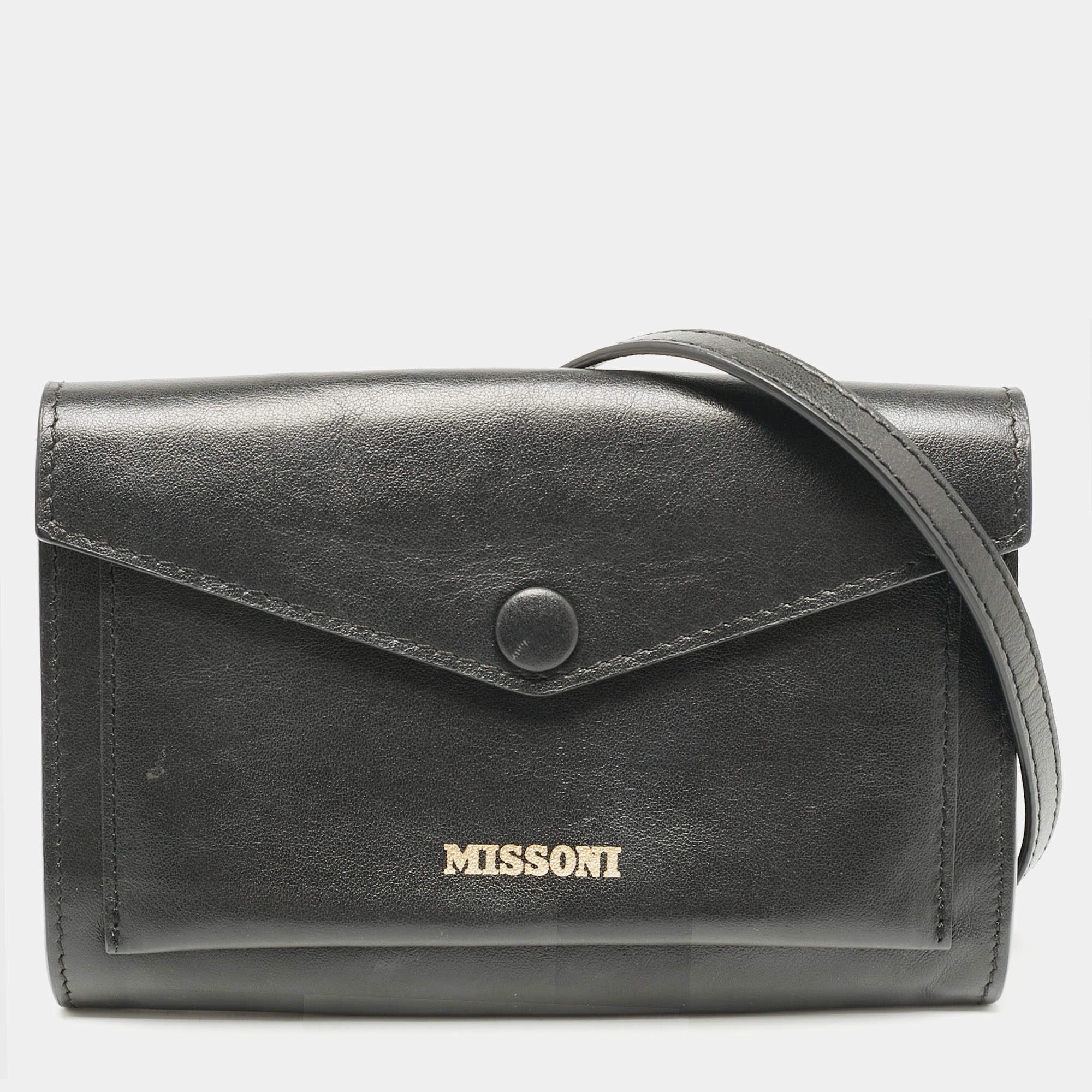 Pre Owned Missoni Black Leather Mini Envelope Shoulder Bag
