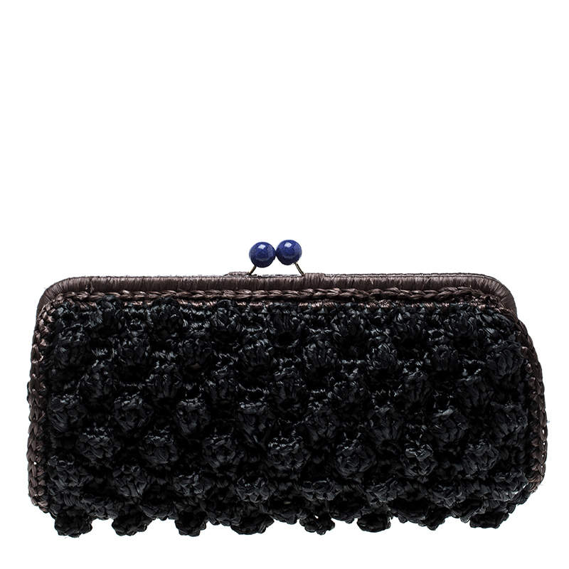 Pre Owned Missoni Black Crochet Straw Clutch