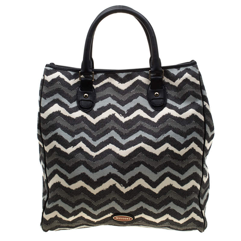 Pre Owned Missoni Multicolor Wave Printed Canvas and Leather Tote