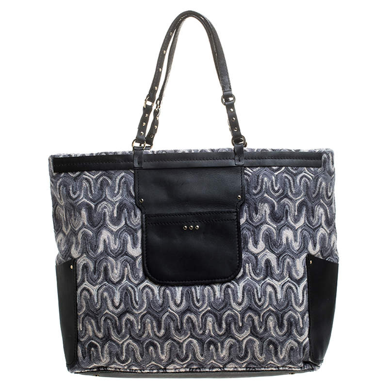 Pre Owned Missoni Grey/Back Fabric and Leather Shopper Tote