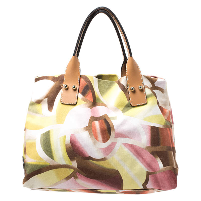 Pre Owned Missoni Multicolor Printed Canvas and Leather Tote