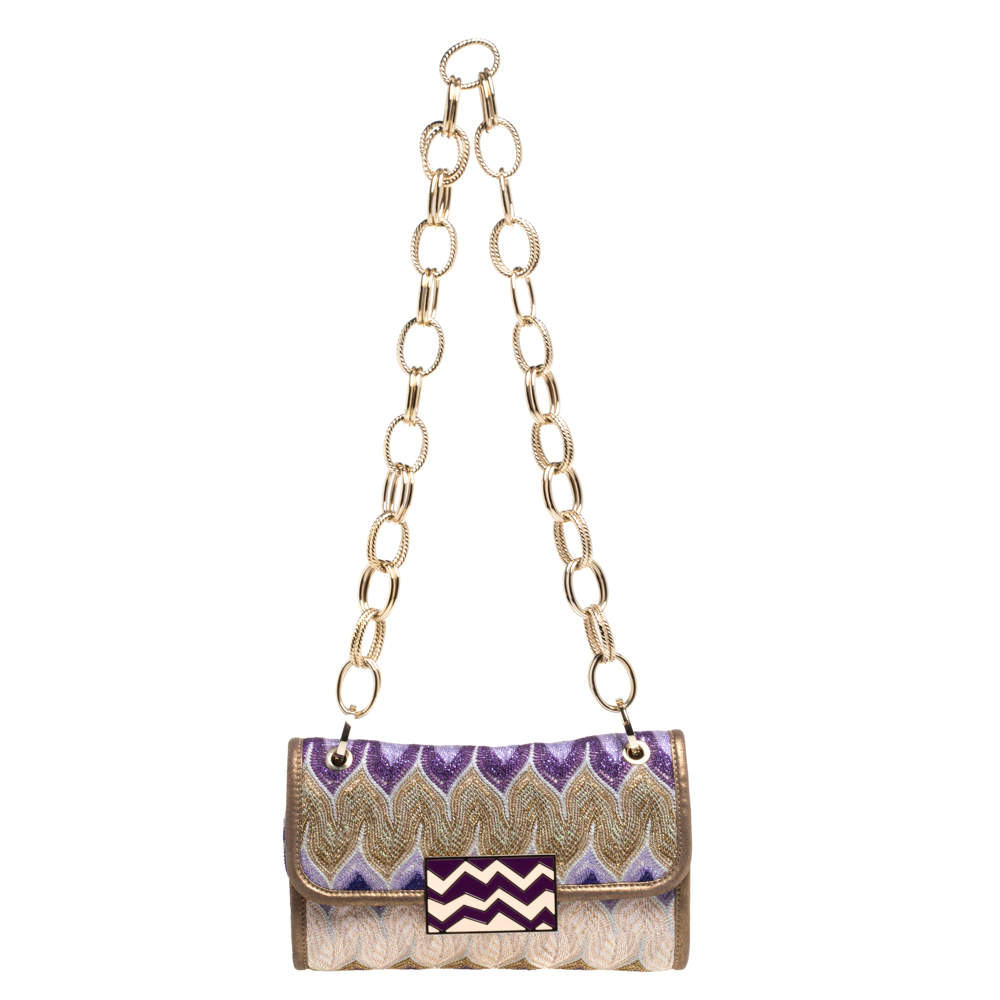 Pre Owned Missoni Multicolor Shimmering Weave Fabric Flap Shoulder Bag