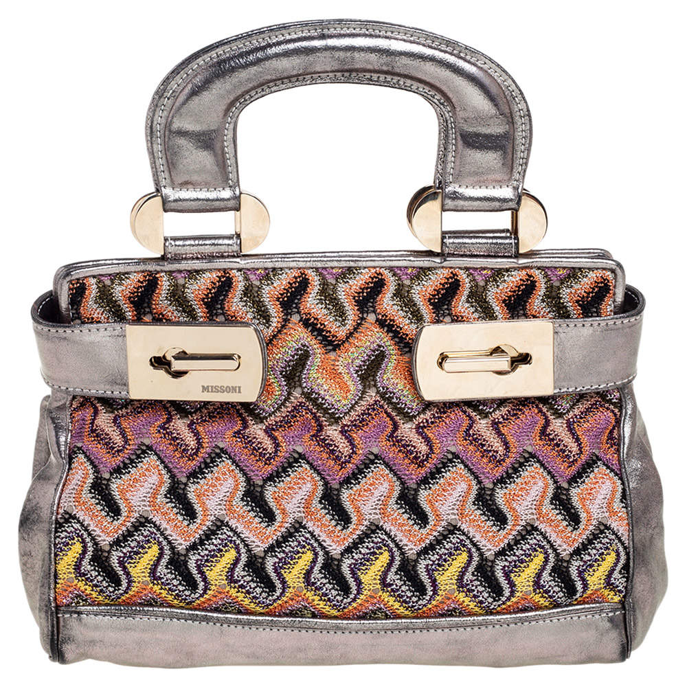 Pre Owned Missoni Multicolor Weave Fabric and Laminated Leather Tote