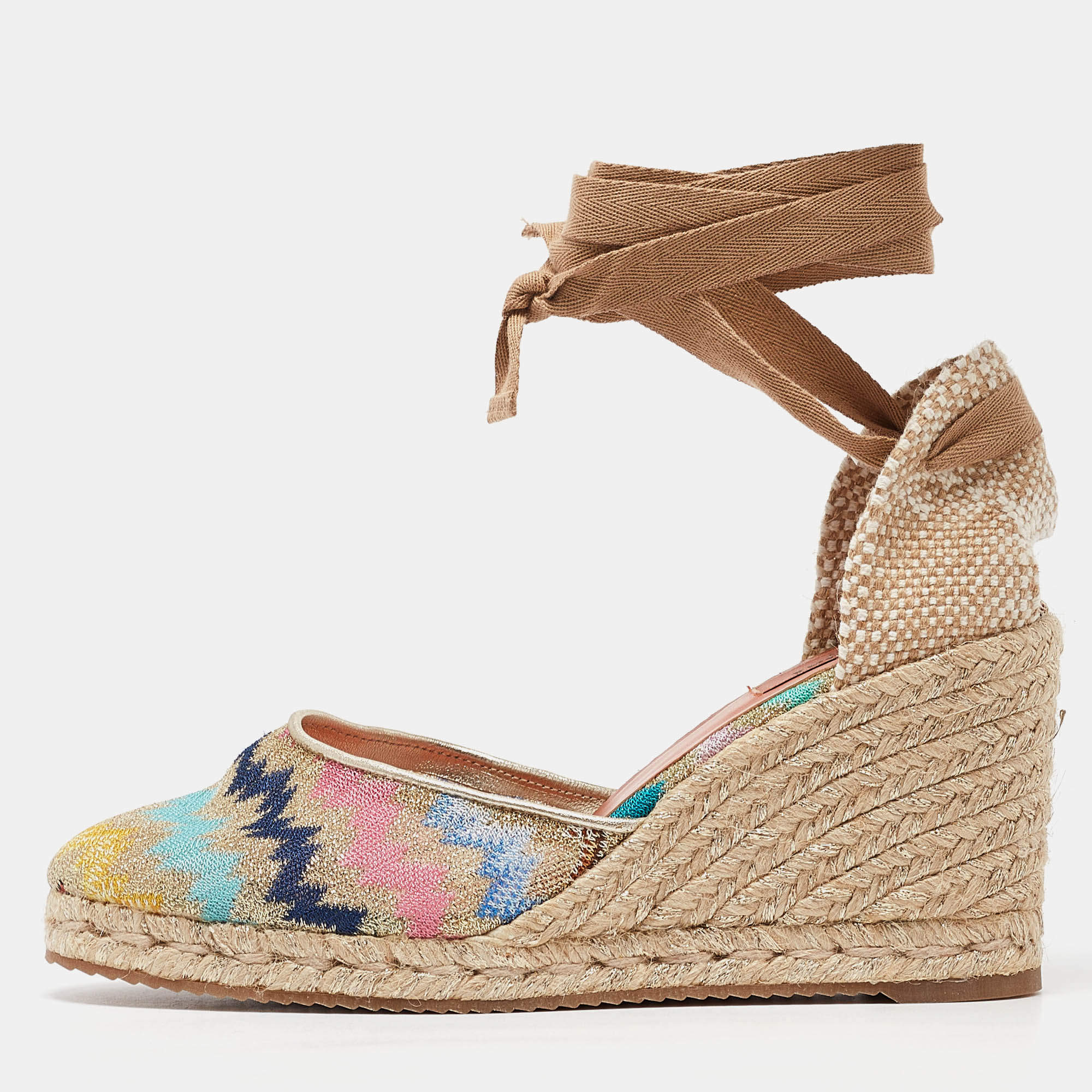 Pre Owned Missoni Multicolor Canvas and Lurex Fabric Wedge Sandals Size 40