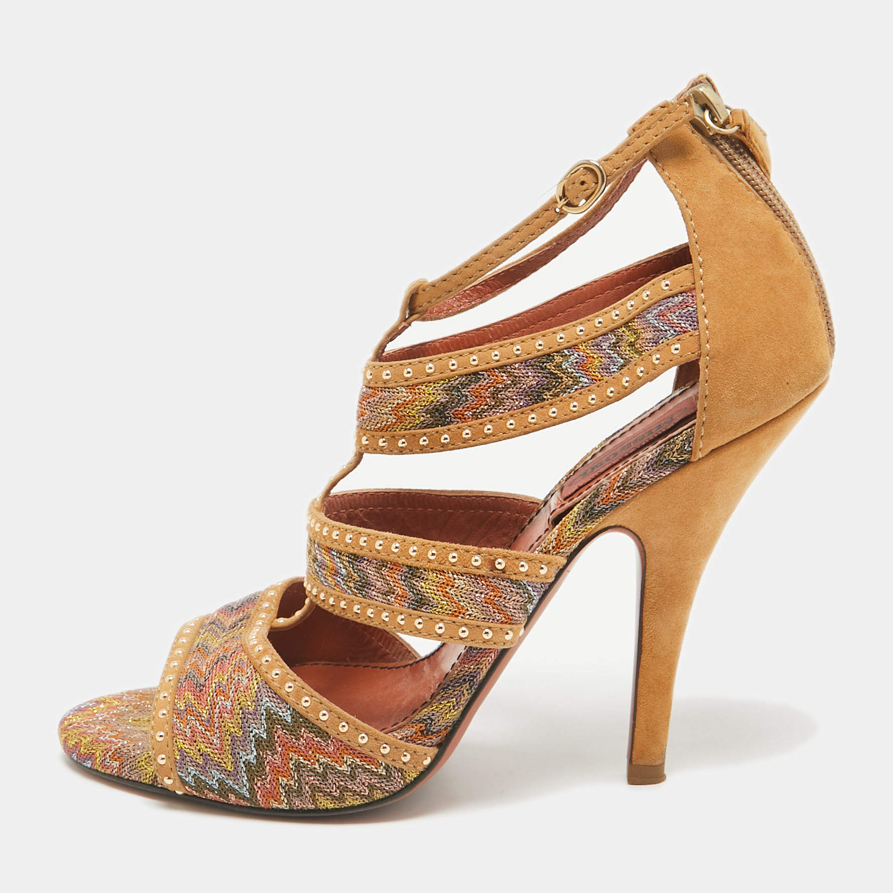 Missoni Brown Lurex Fabric and Suede Ankle Strap Sandals Size 39