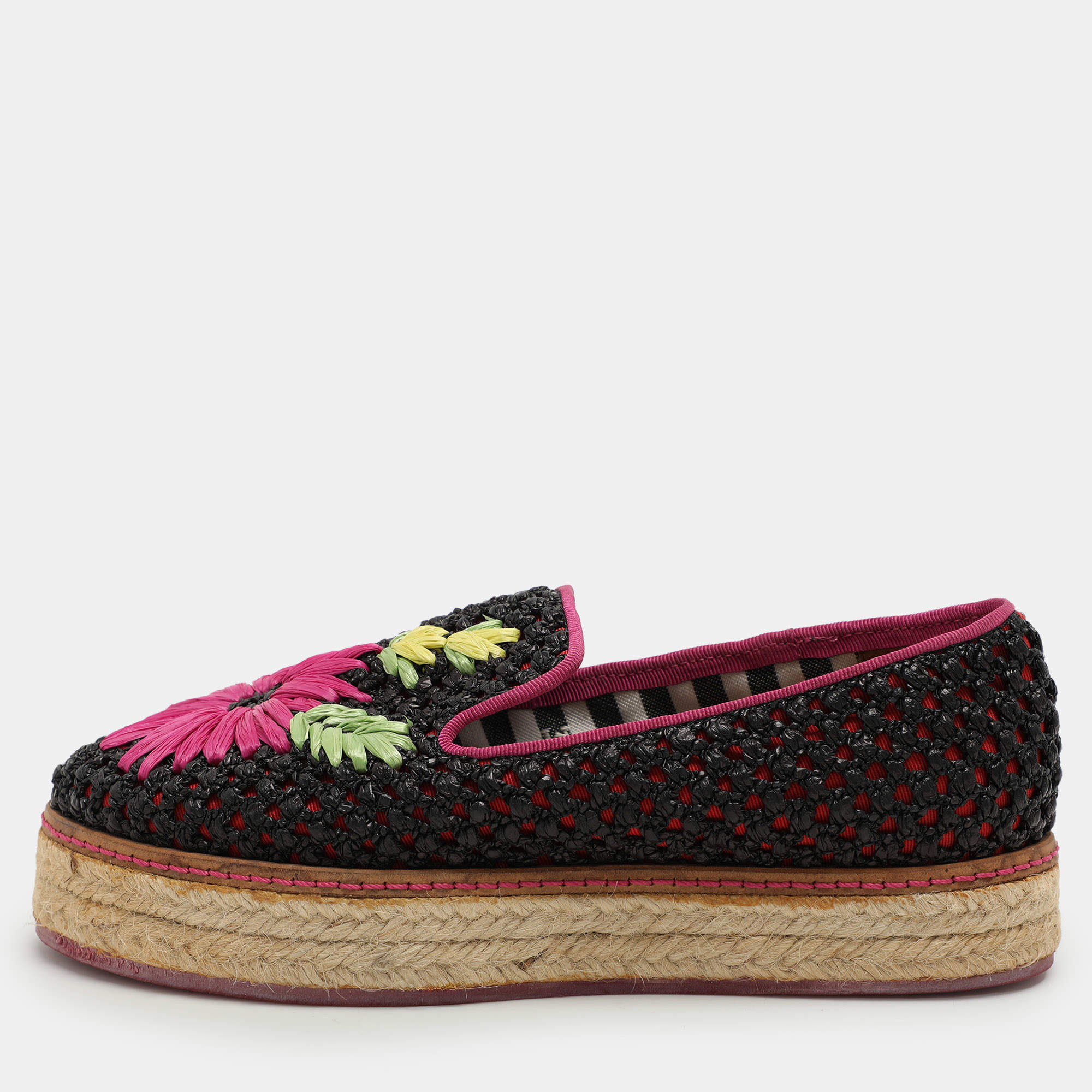 Missoni Multicolor Woven Raffia Floral Detail Platform Espadrille Smoking Slippers Size 35