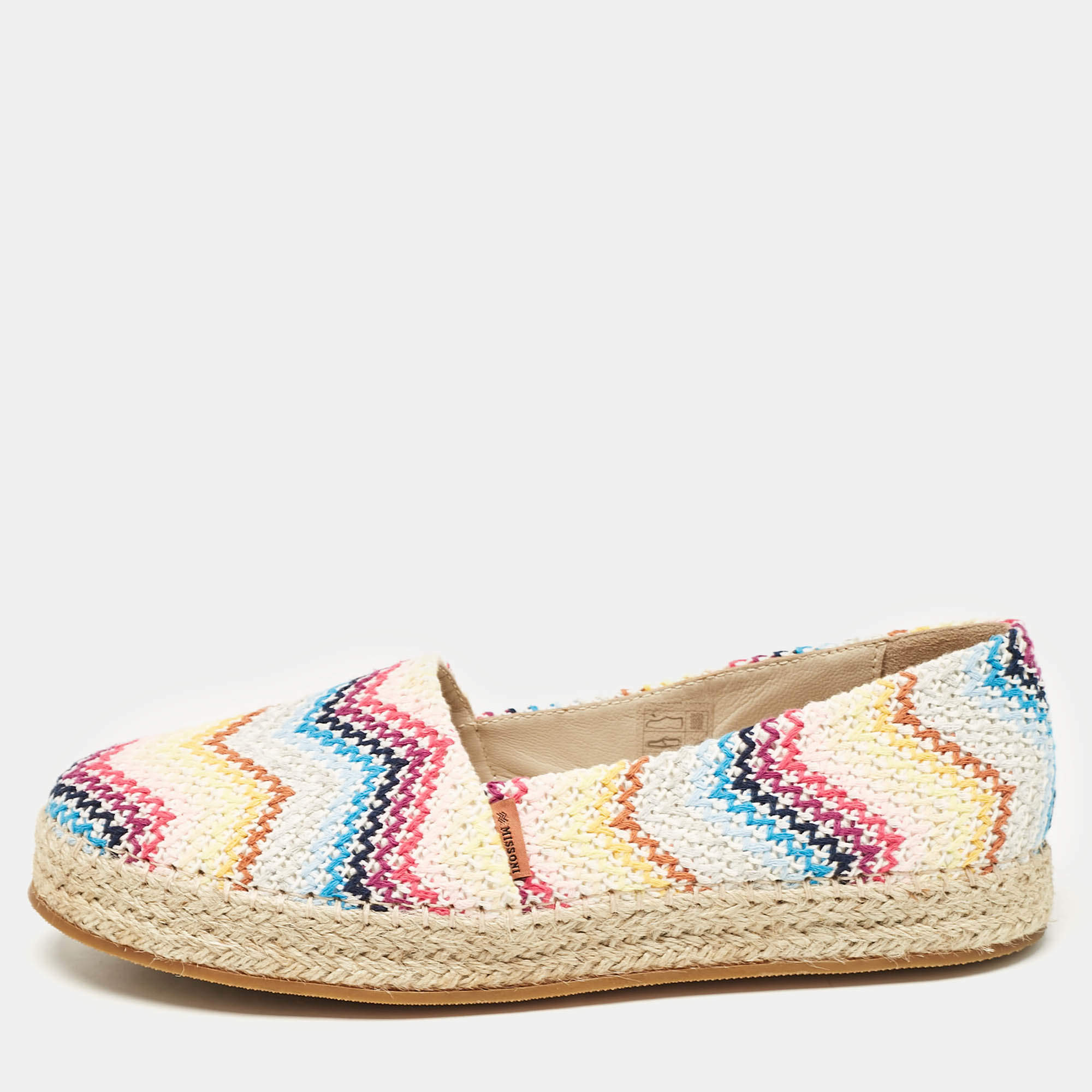 Missoni Multicolor Knit Fabric Espadrilles Flat Size 38