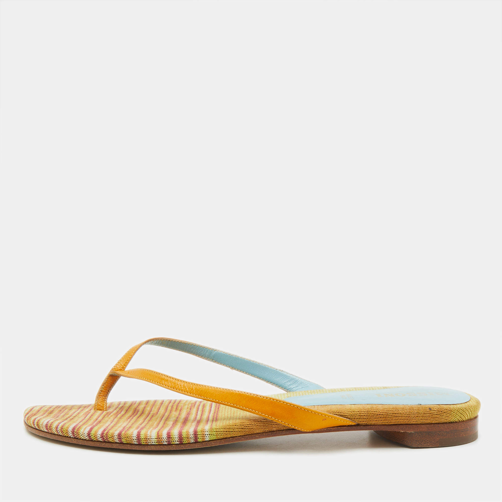 Missoni Multicolor Fabric and Leather Flat Slides Size 37
