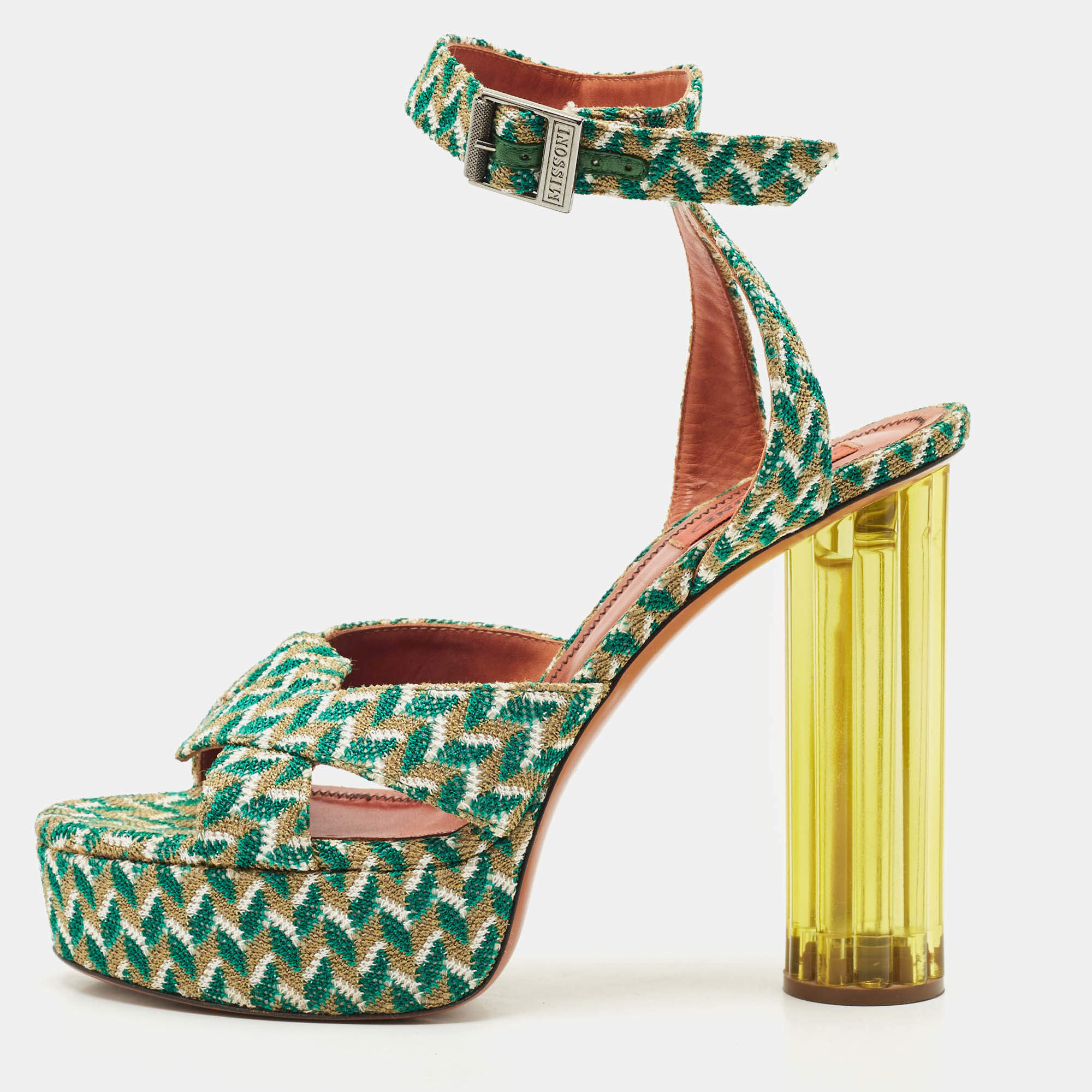 Missoni Multicolor Knit Fabric Platform Slingback Sandals Size 39