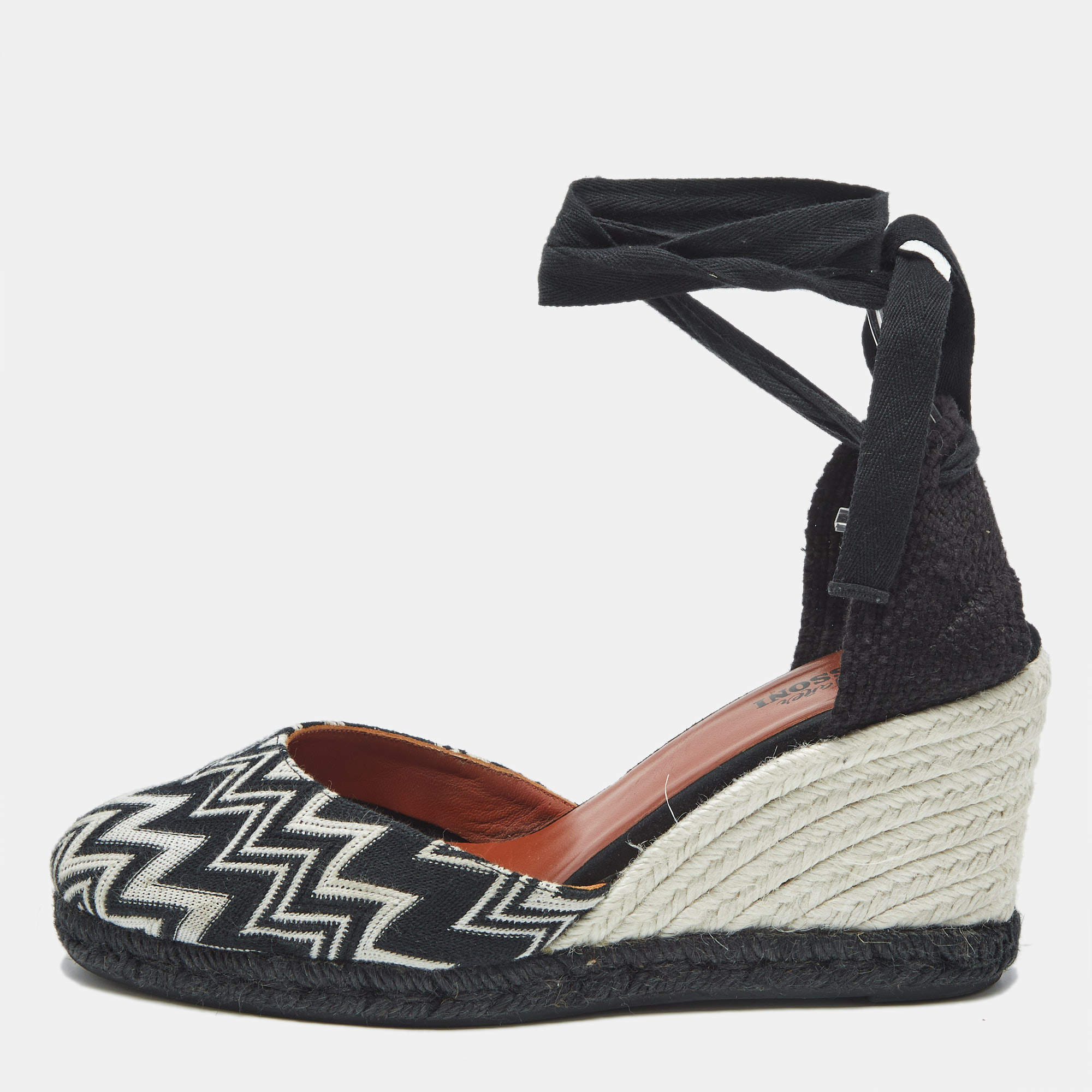 Pre Owned Missoni x Castaner Black/White Knit Fabric Carina Espadrille Sandals Size 41