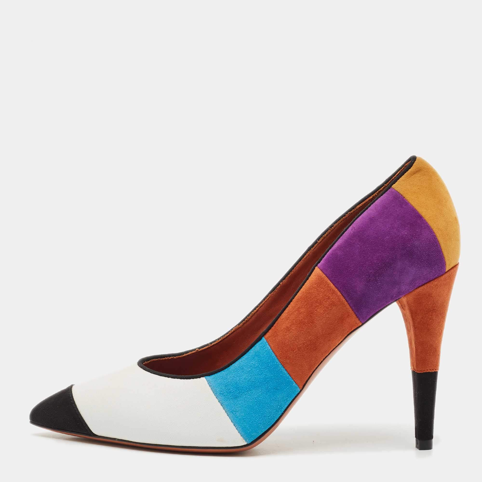 Pre Owned Missoni Multicolor Leather and Suede Colorblock Pointed Toe Pumps Size 39