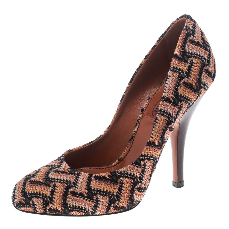 Pre Owned Missoni Multicolor Patterned Knit Fabric Pumps Size 36.5