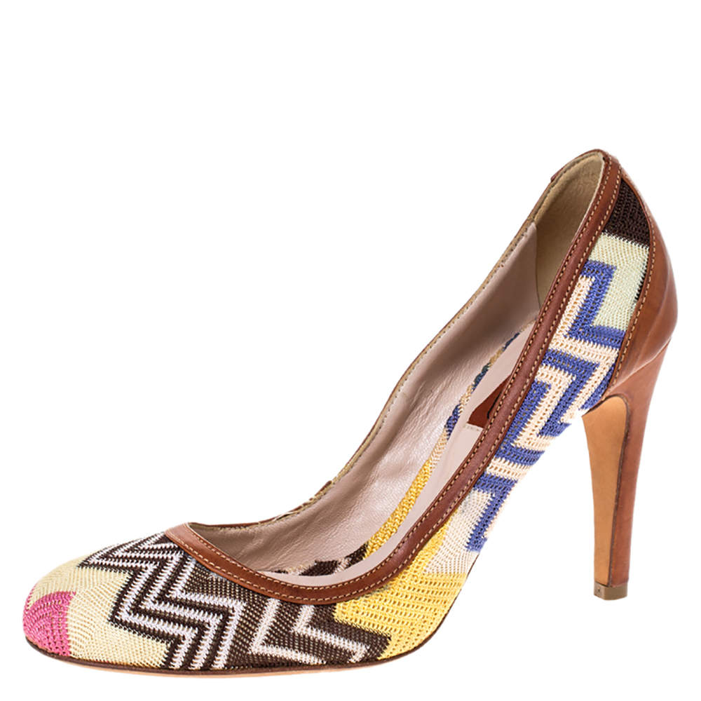 Missoni Multicolor Patterned Knit Fabric Pumps Size 38