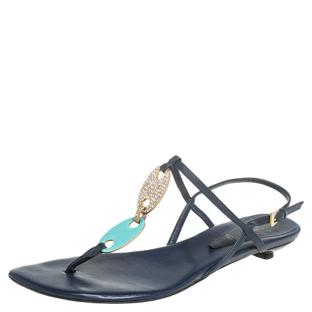 Missoni Blue Leather Thong Sandals Size 37