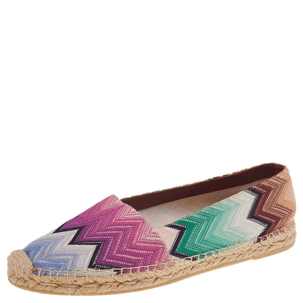Pre Owned Missoni Multicolor Patterned Knit Flat Espadrille Size 38