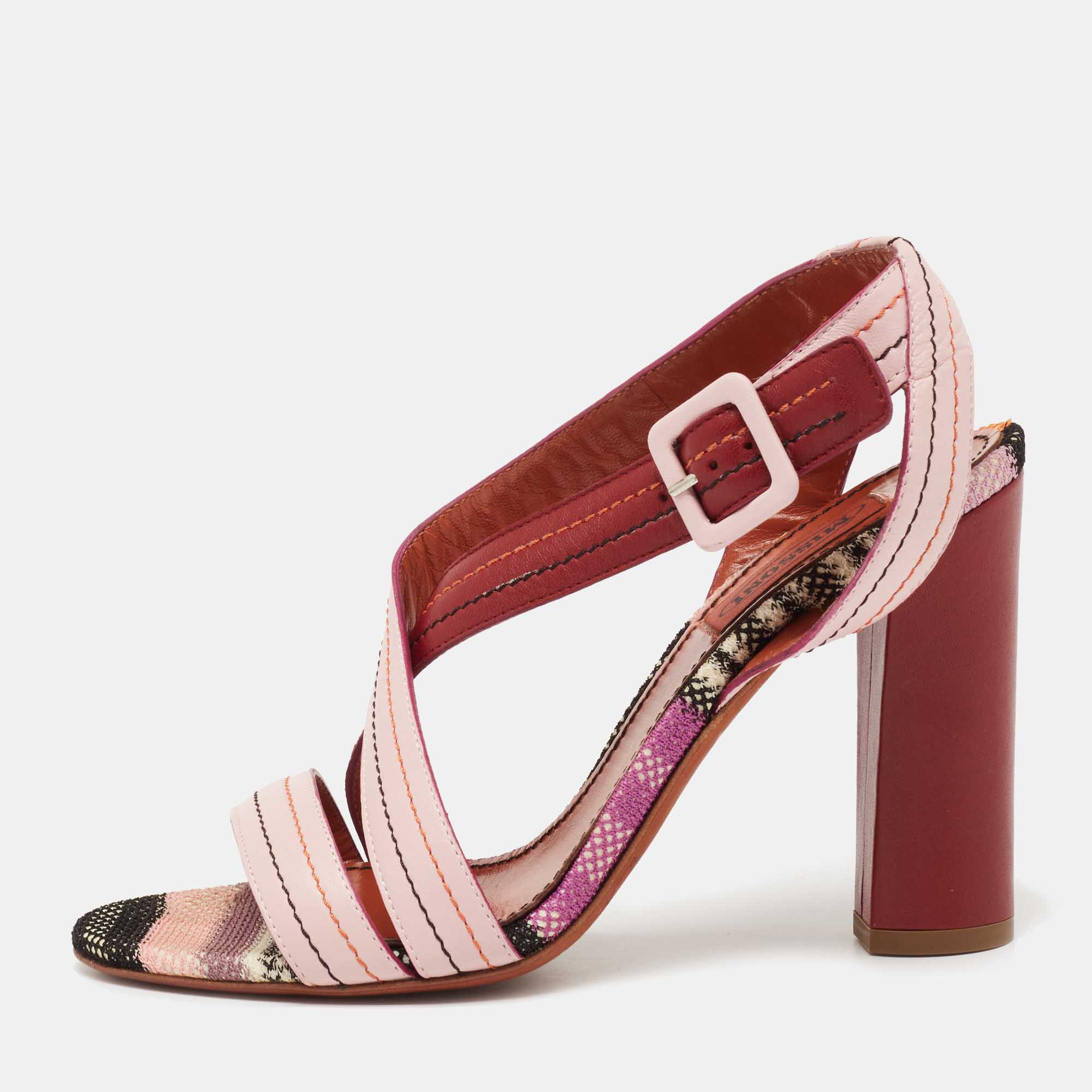 Pre Owned Missoni Pink/Red Leather Strappy Sandals Size 37
