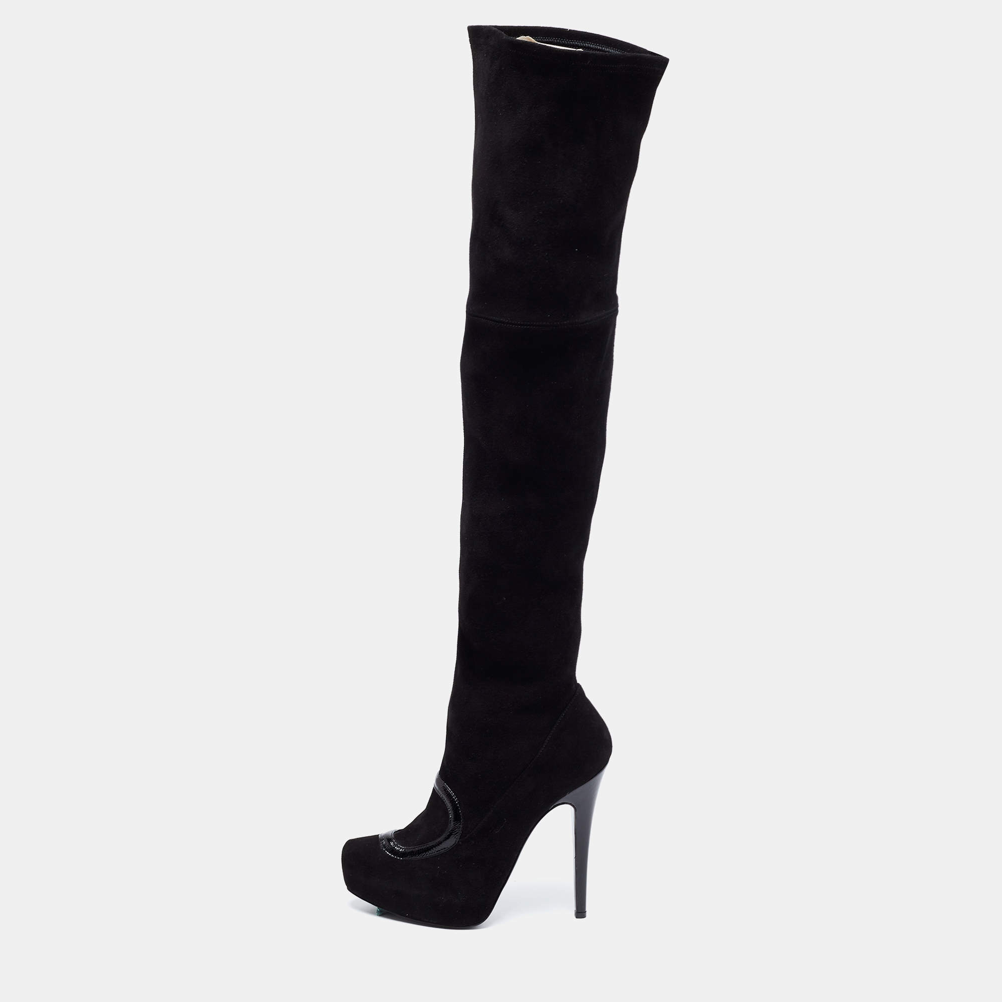 Pre Owned Missoni Black Suede And Leather Trim Thigh High Boots Size 39