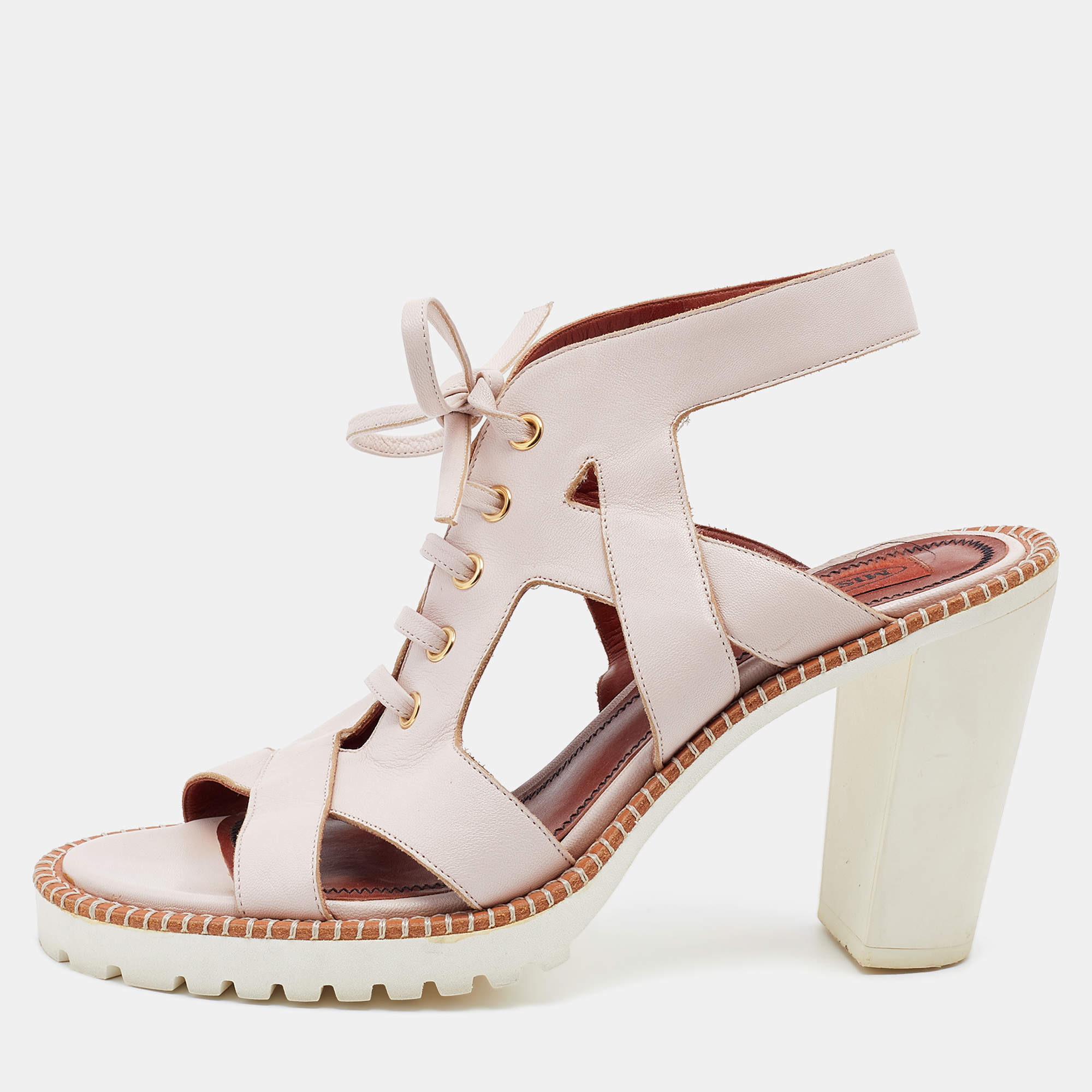 Pre Owned Missoni Peach Leather Lace Up Sandals Size 39