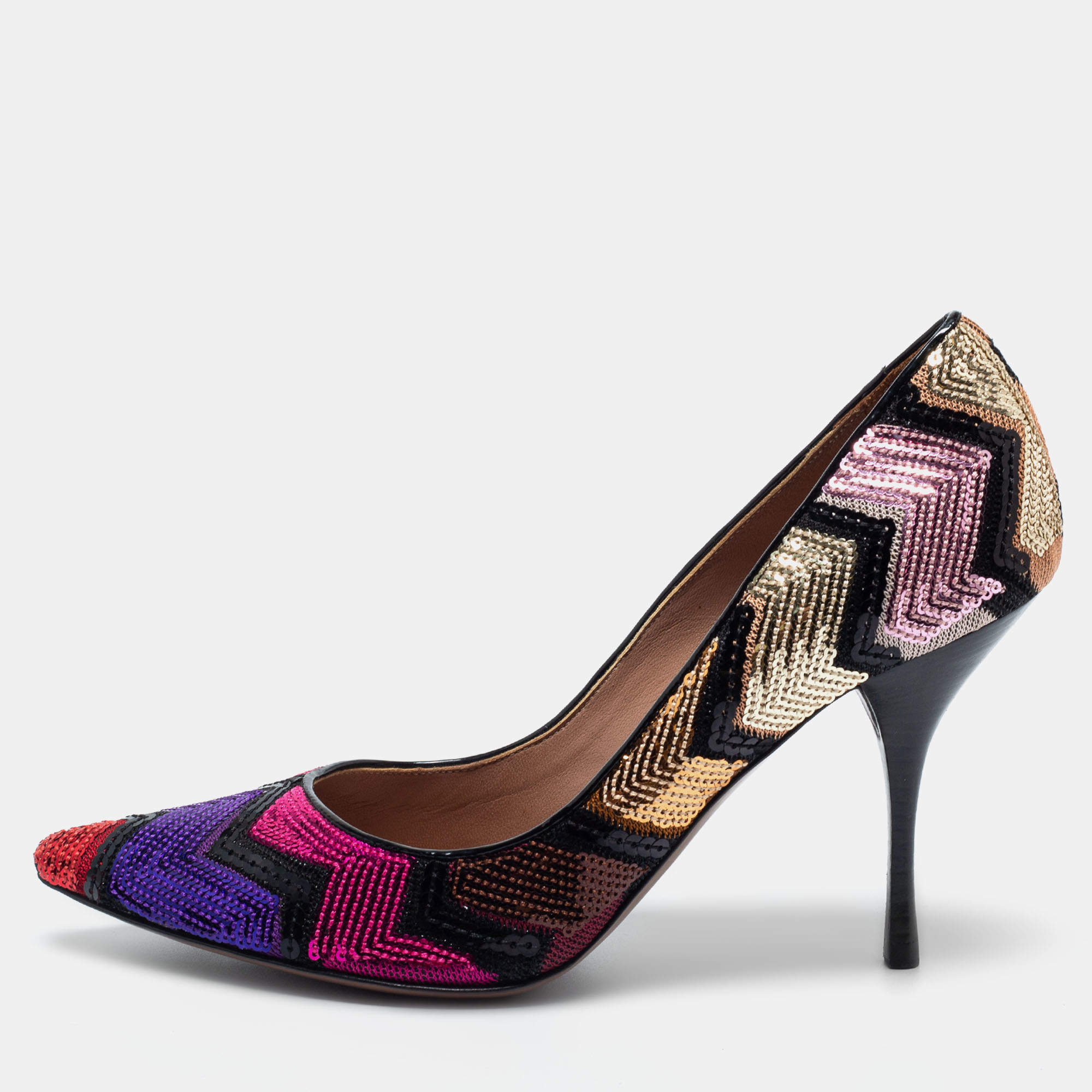 Pre Owned Missoni Multicolor Sequin Pointed Toe Pumps Size 37.5