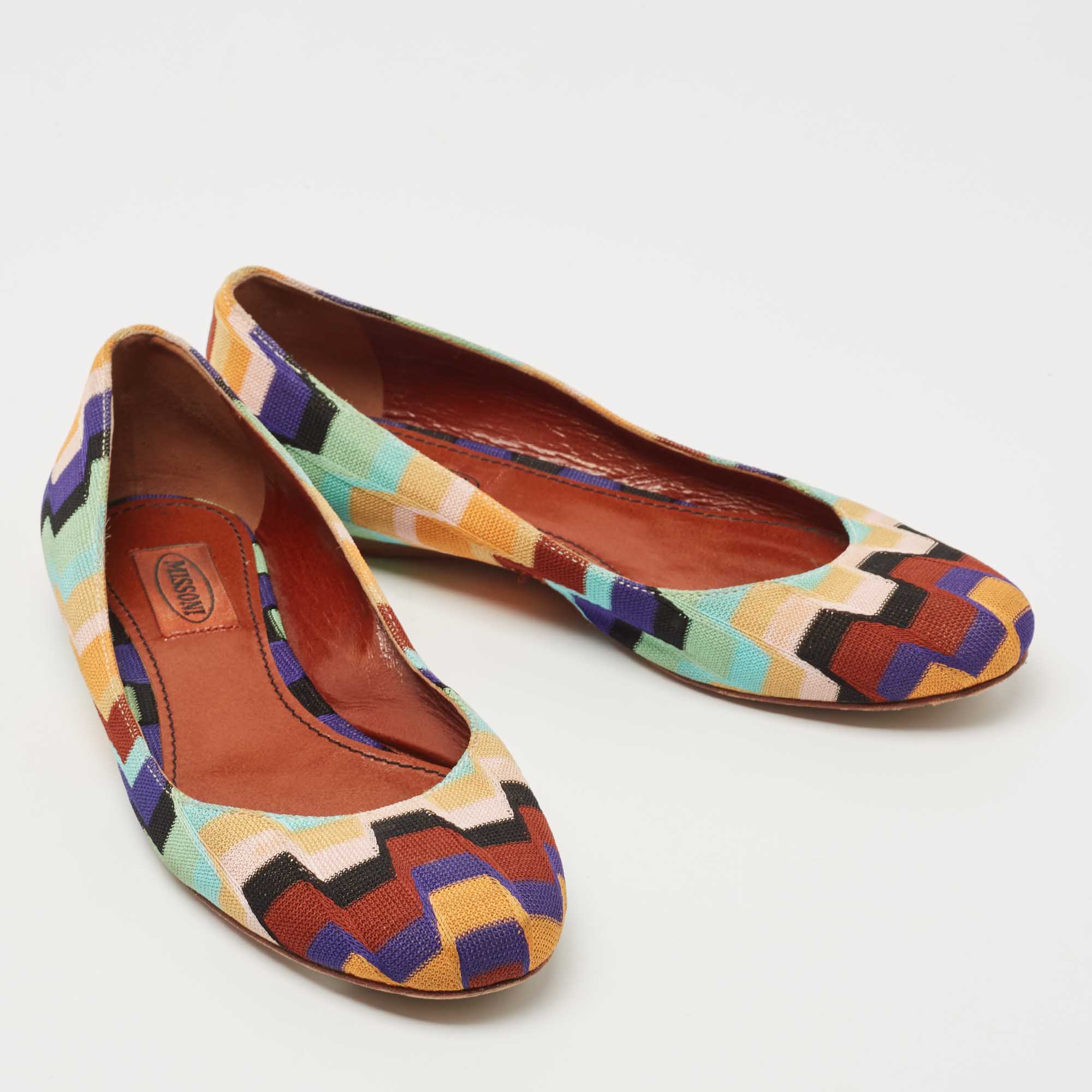 Pre Owned Missoni Multicolor Knit Fabric Ballet Flats Size 36