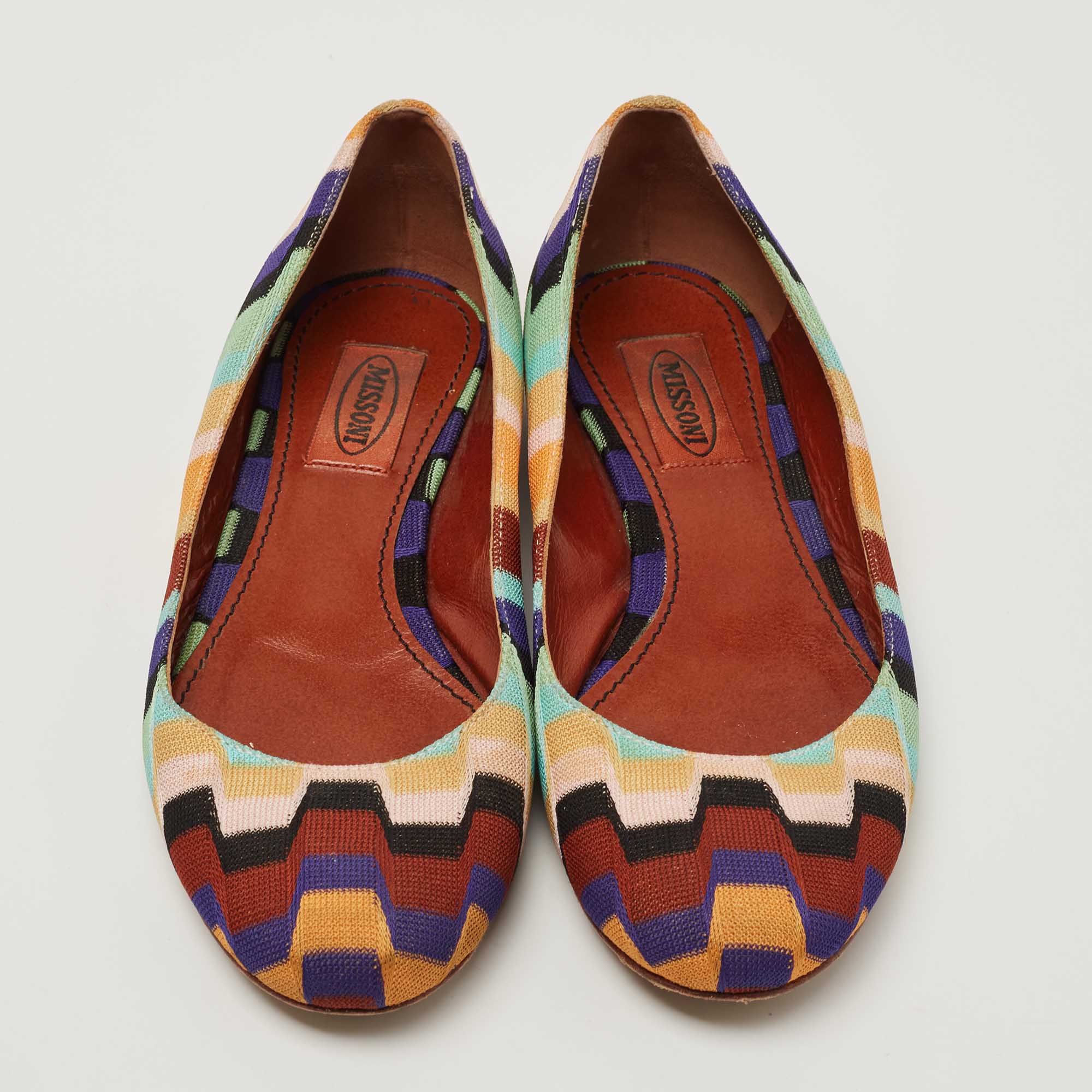 Pre Owned Missoni Multicolor Knit Fabric Ballet Flats Size 36