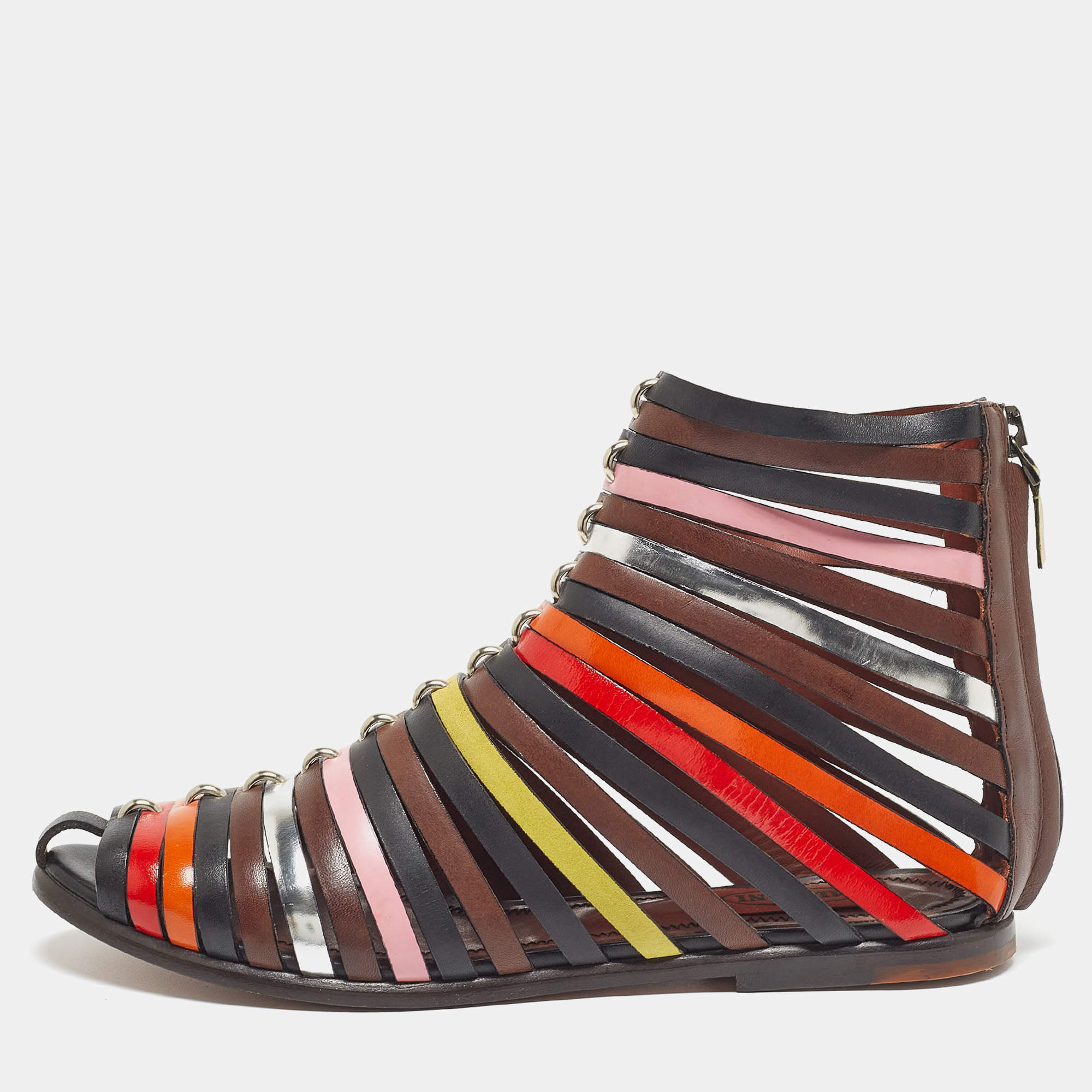 Pre Owned Missoni Multicolor Leather Strappy Flats Size 37