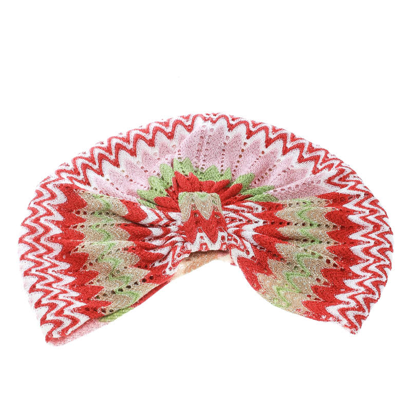 Pre Owned Missoni Mare Multicolor Perforated Patterned Lurex Knit Turban