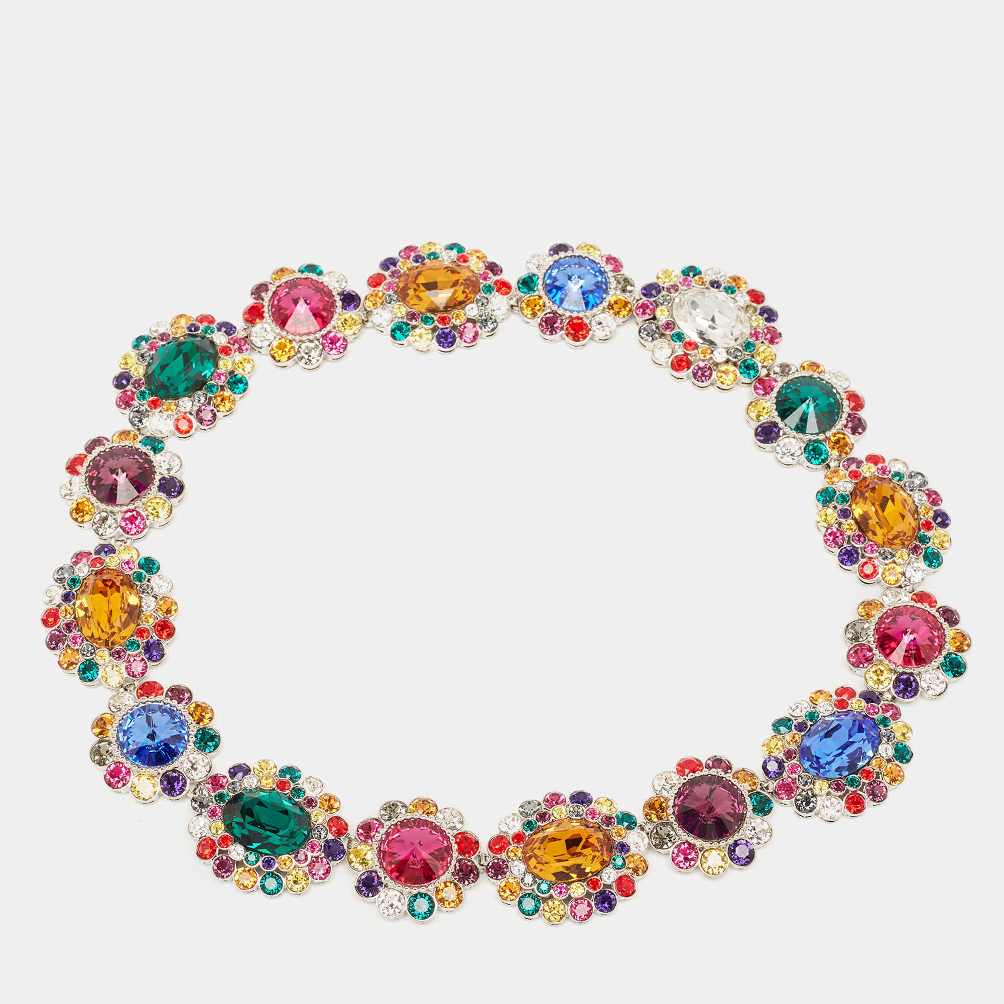 Miu Miu Rebels Multicolor Crystal Silver Tone  Necklace