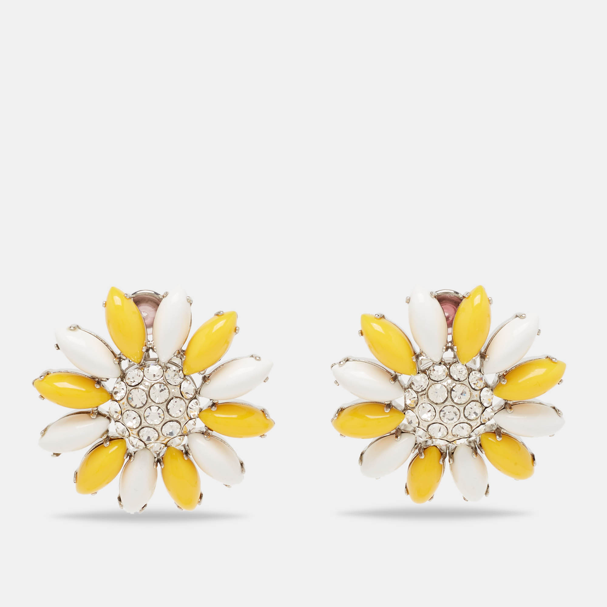 Miu Miu Composite Crystals Silver Tone Clip-On Earrings 