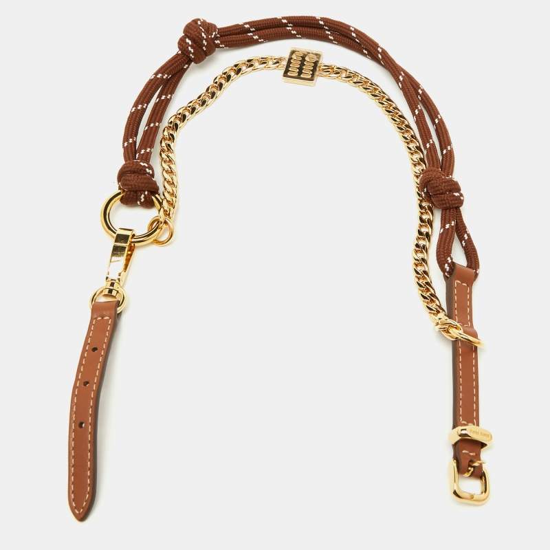 Miu Miu Brown Leather, Cord and Metal Trick Bag Charm