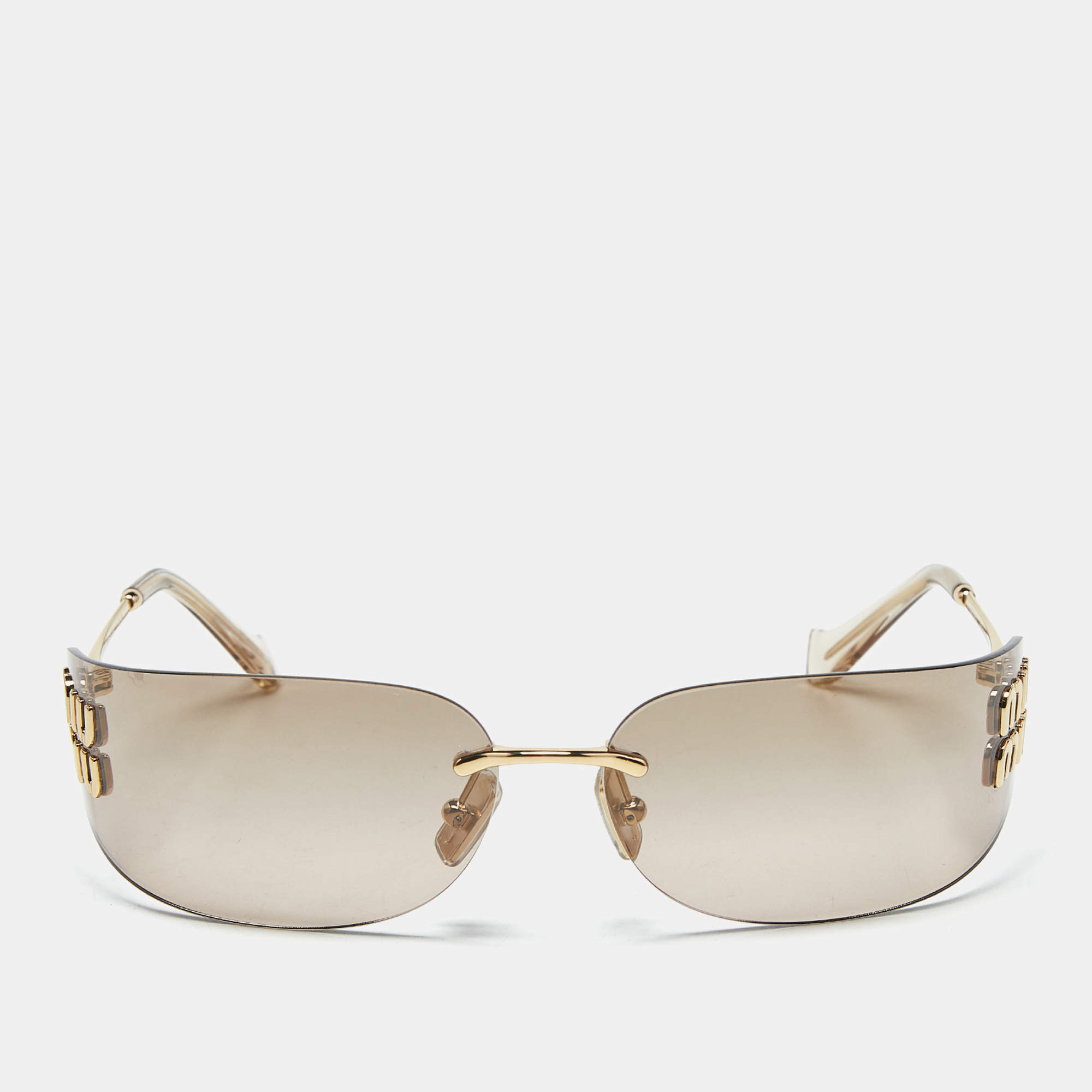 Pre Owned Miu Miu Brown SMU A51 Logo Square Sunglasses