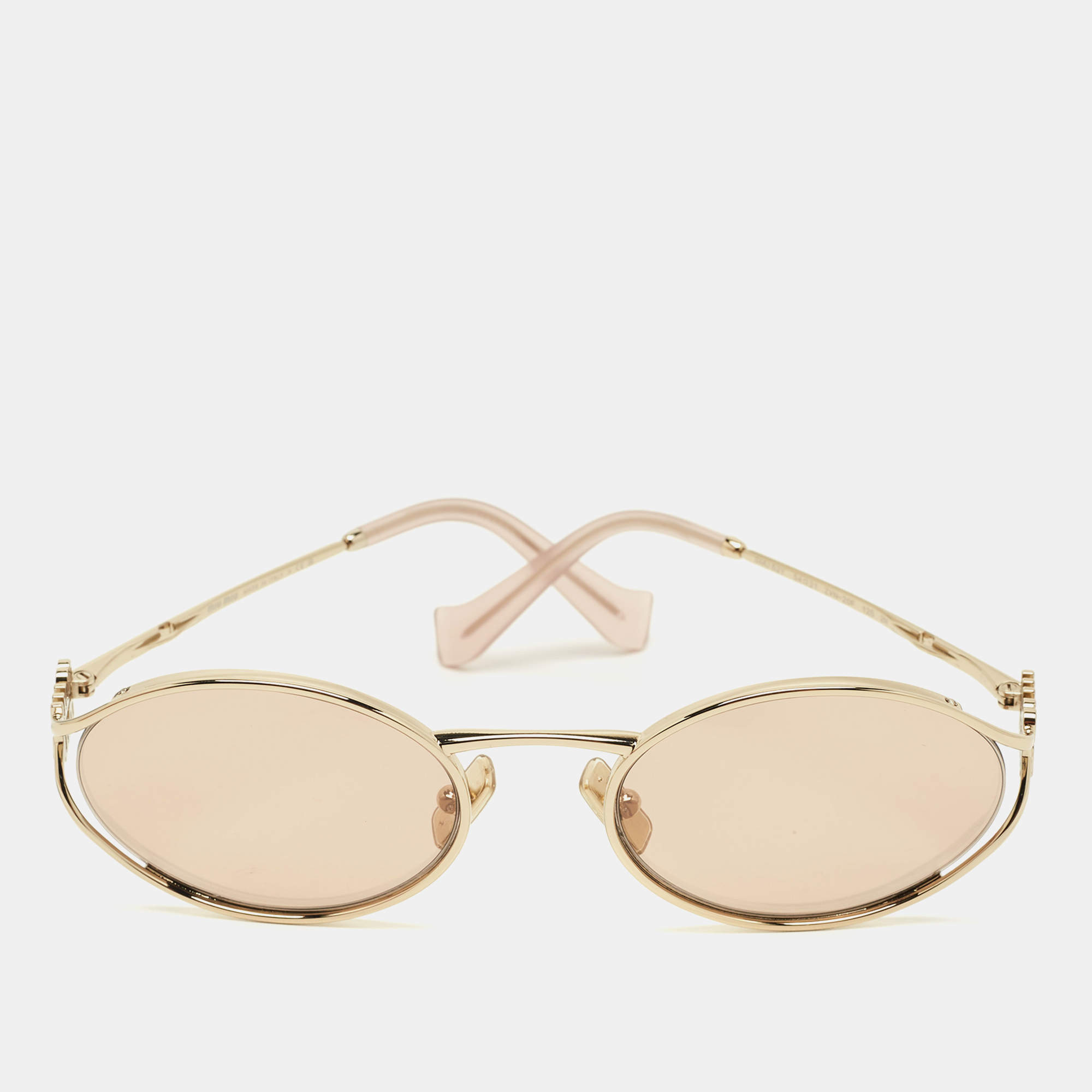 Pre Owned Miu Miu Old Rose/Gold Tone SMU 52Y Logo Oval Sunglasses