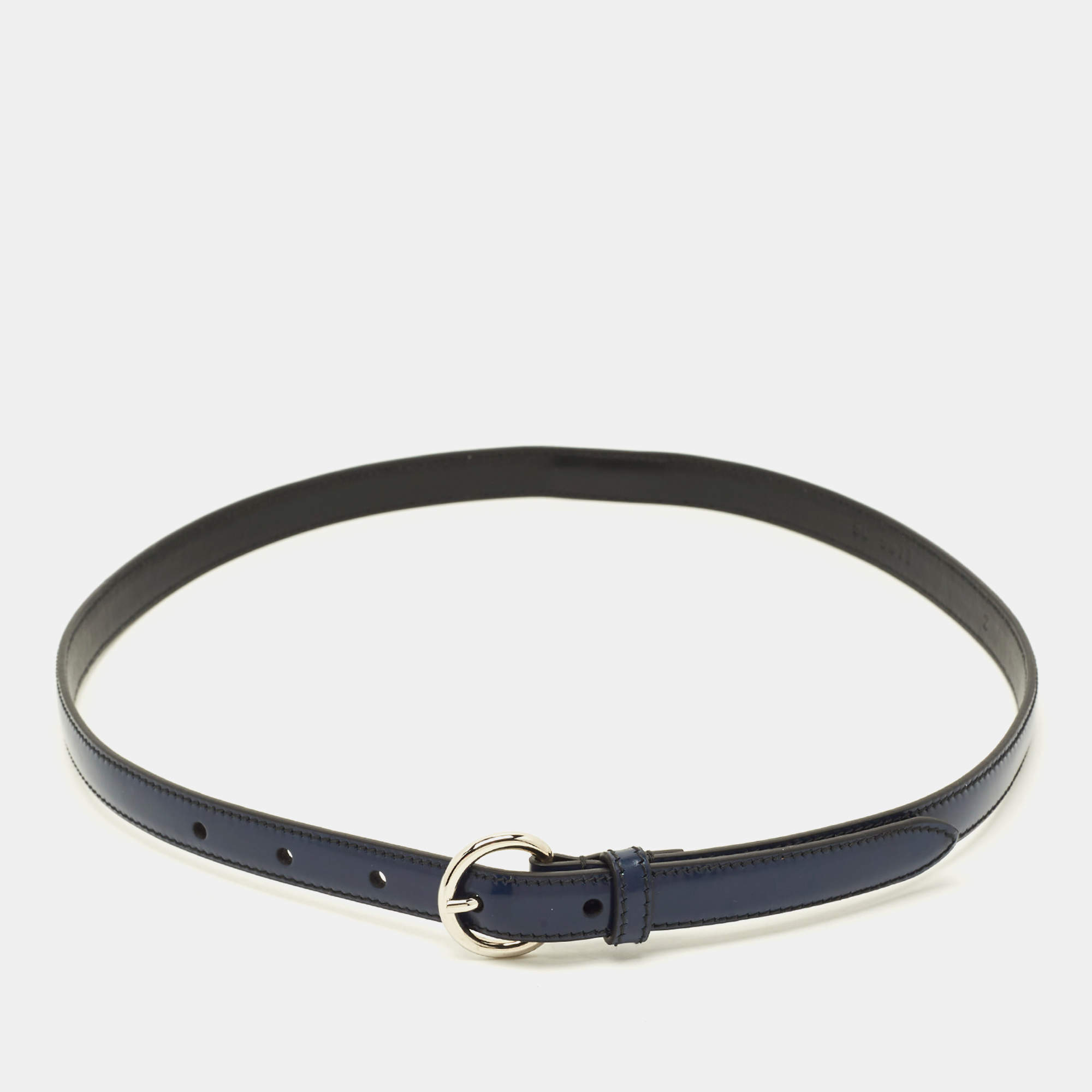 Pre Owned Miu Miu 75 CM Slim Buckle Belt Navy Blue Leather