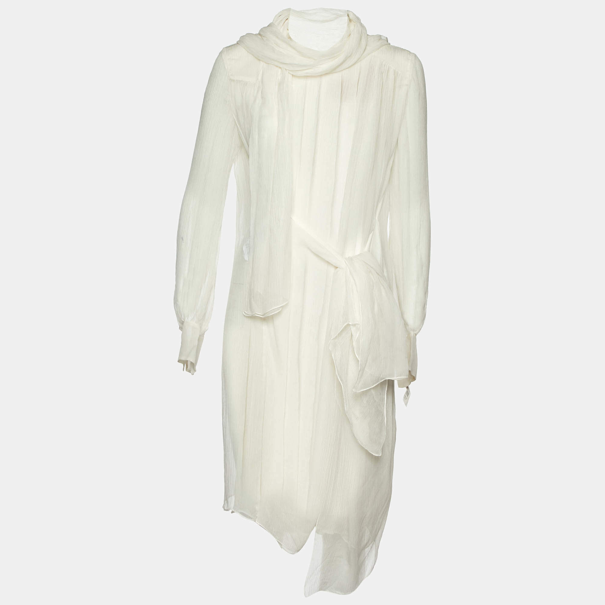 Miu Miu White Silk Georgette Pleated Sheer Tunic L