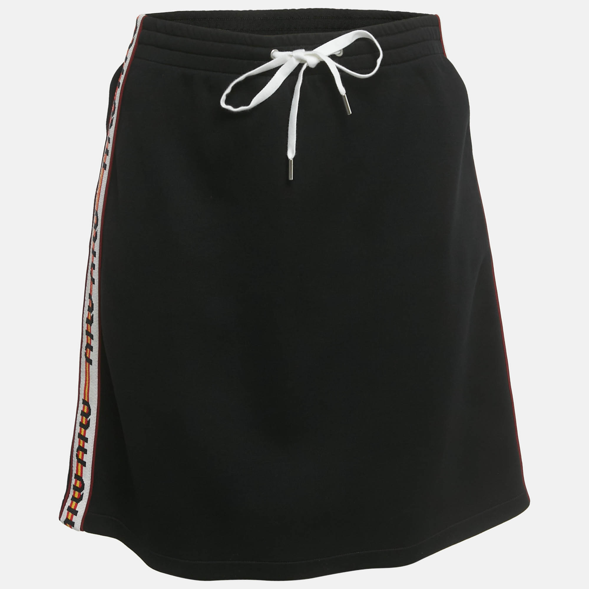 Pre Owned Miu Miu Black Logo Side Stripe Jersey Mini Skirt L