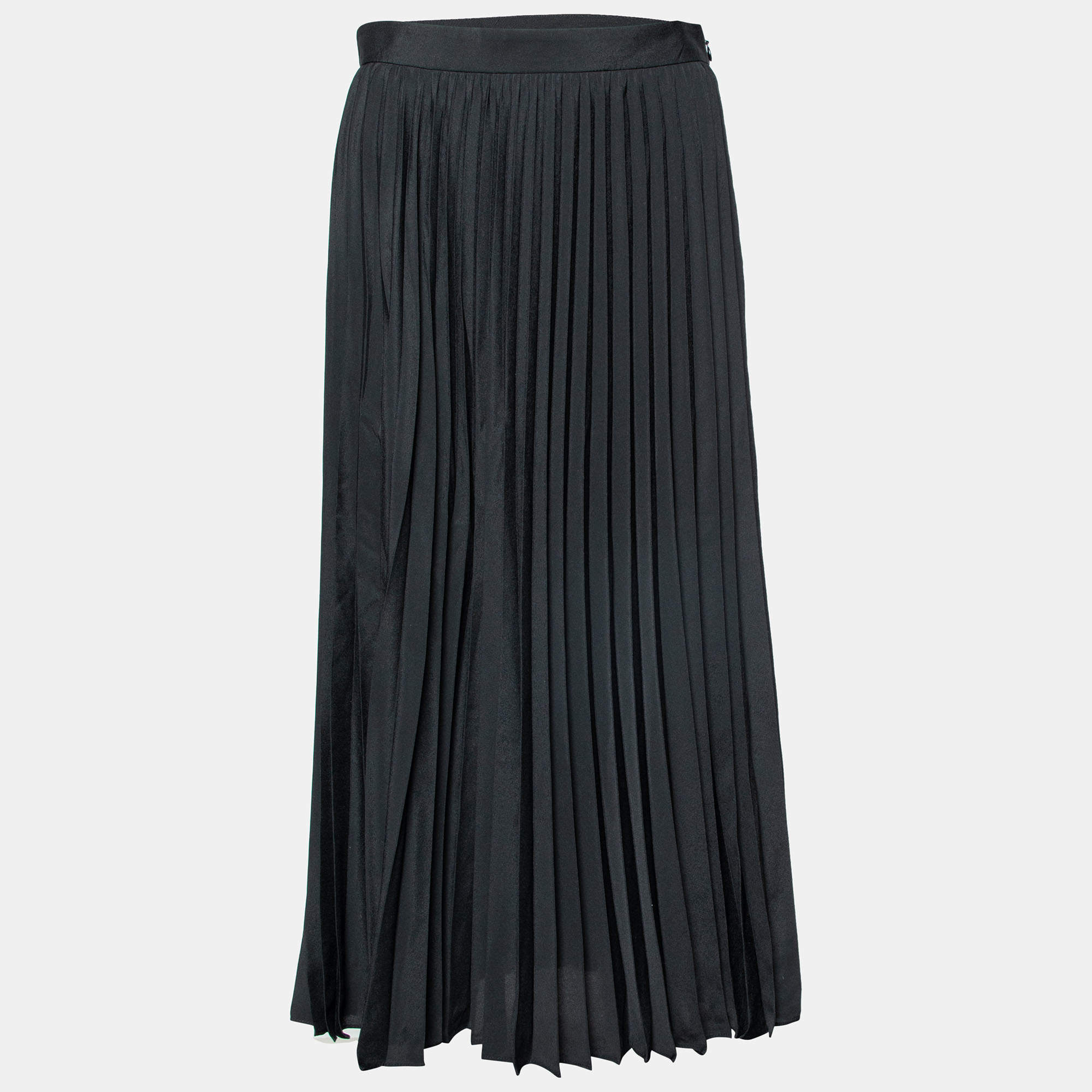 Miu Miu Black Plisse Pleated Crepe Midi Skirt M
