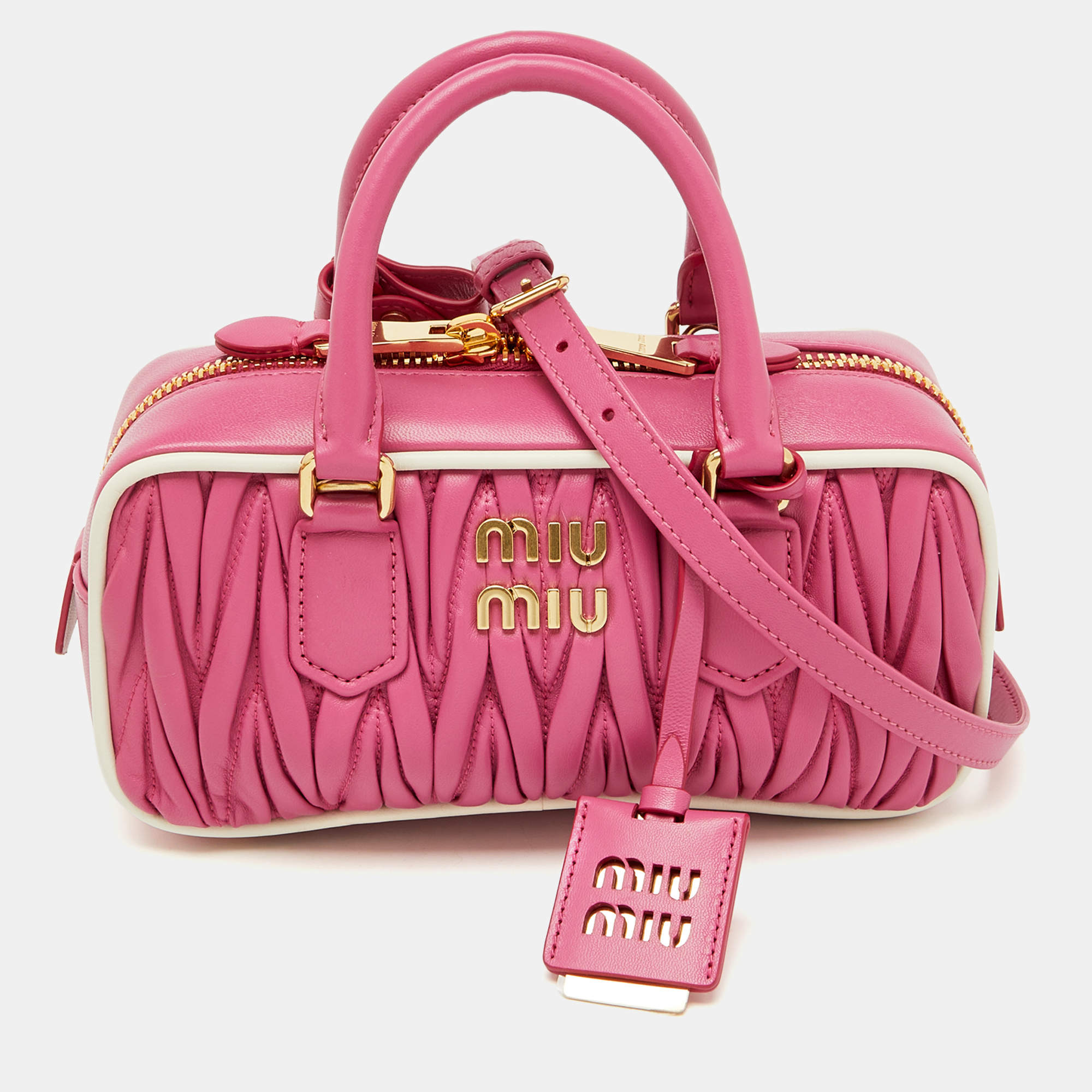 Miu Miu Pink/White Matelassé Leather Arcadie Bag 