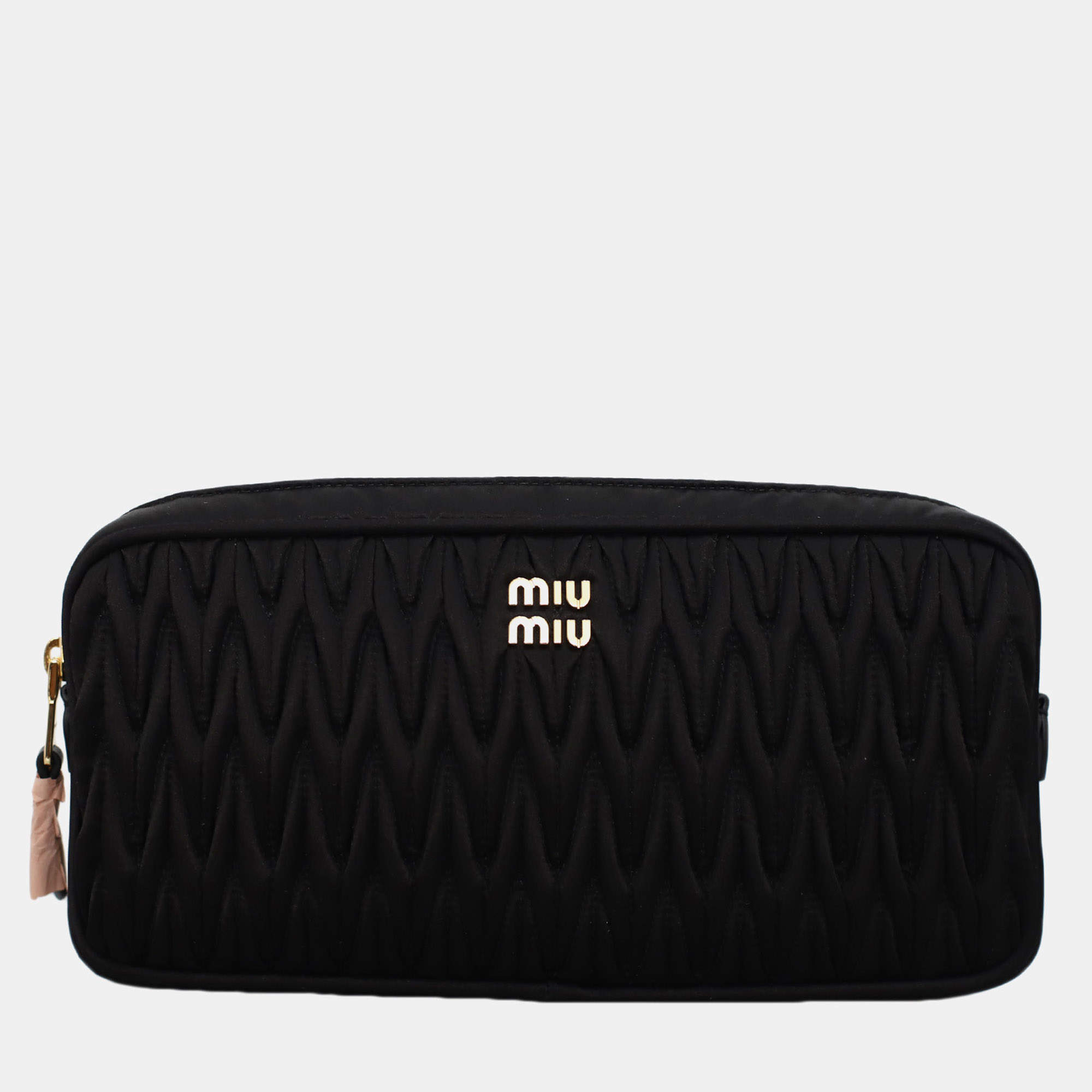 Pre Owned Miu Miu Matelasse Nylon Pouch With 6 Zip Nylon Zip Compartment
