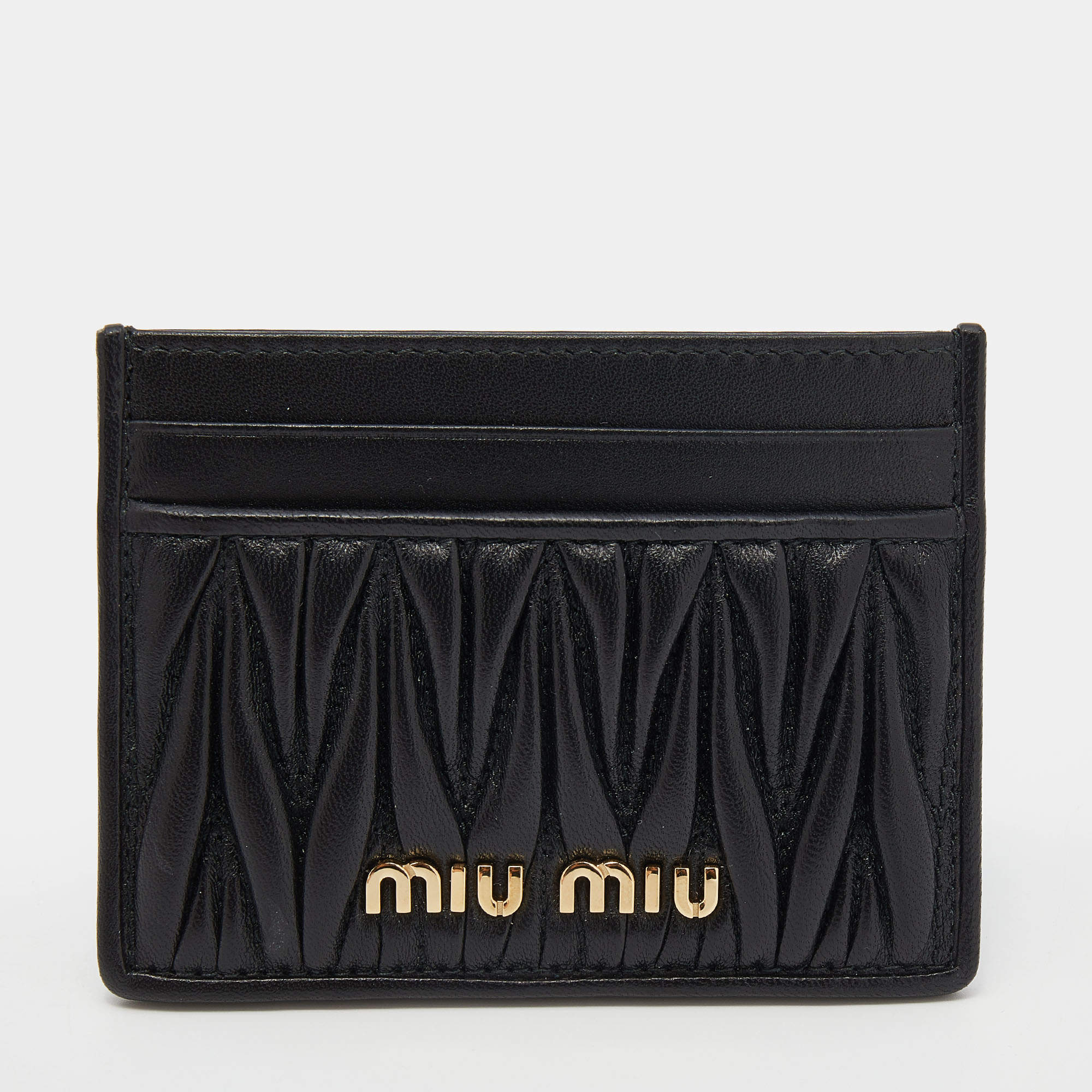 Pre Owned Miu Miu Black Matelassé Leather Card Holder